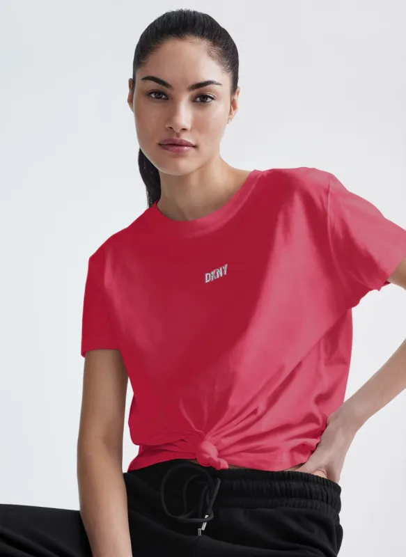 METALLIC BUBBLE LOGO KNOT FRONT TEE sold by DKNY