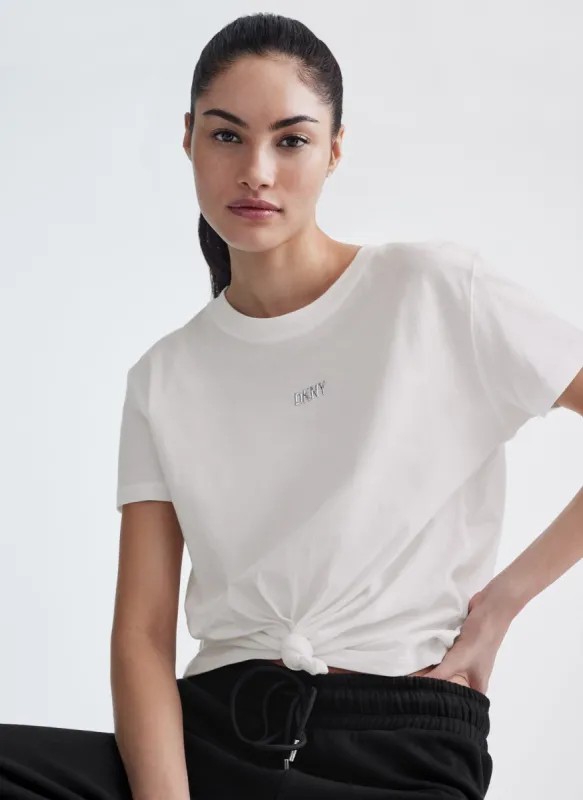 METALLIC BUBBLE LOGO KNOT FRONT TEE sold by DKNY