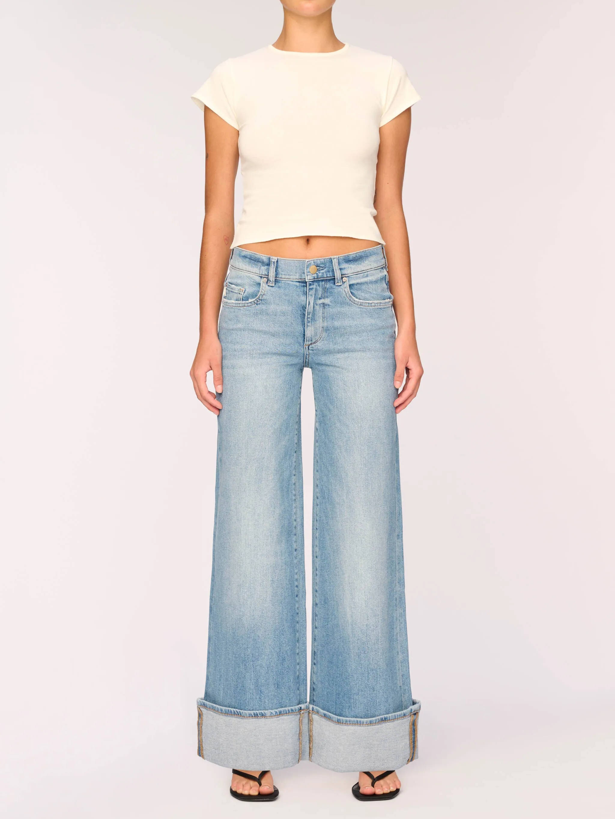 Hepburn Wide Leg Low Rise 31" Jeans | Ravello Cuffed sold by DL1961