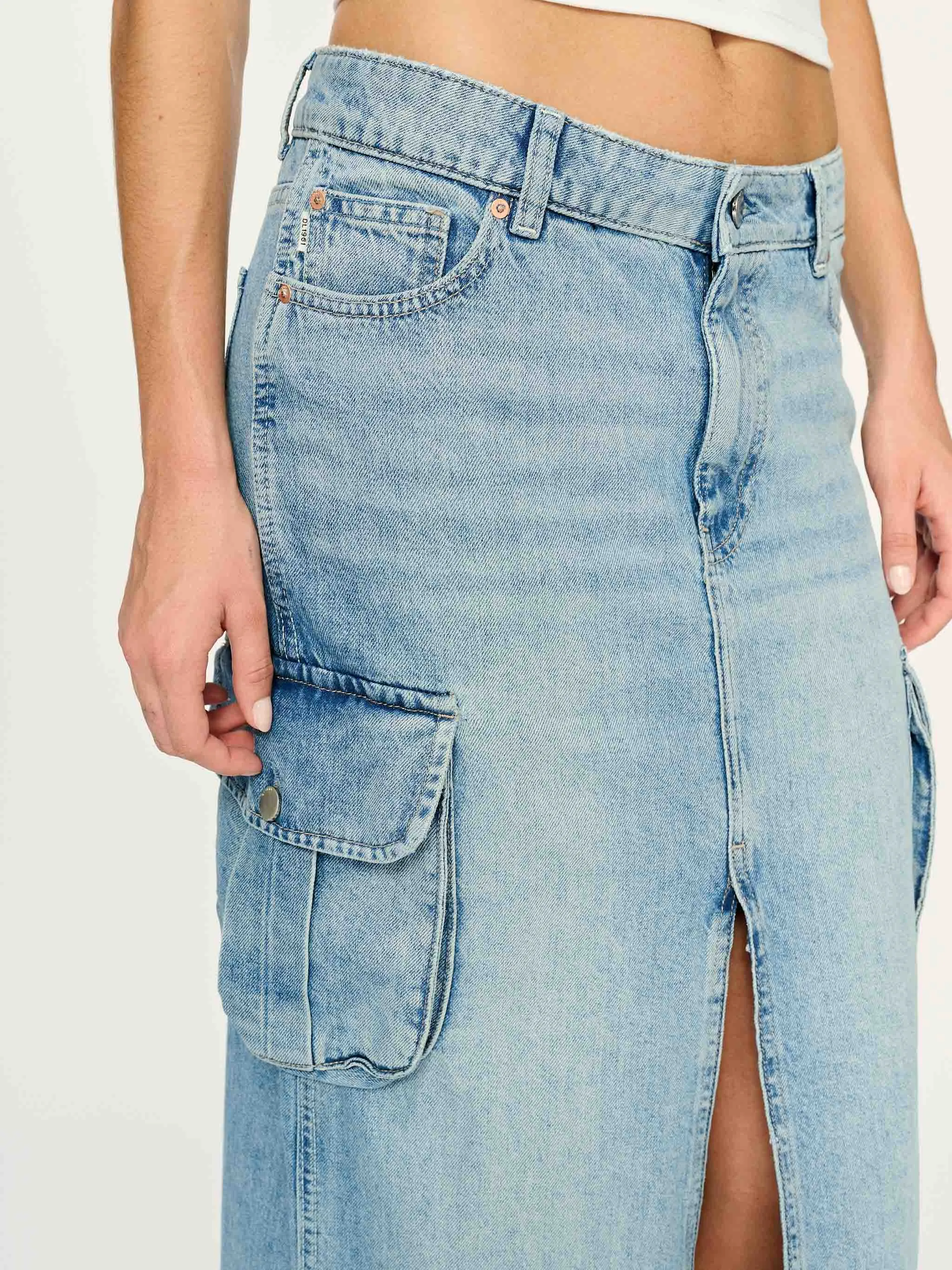 Asra Low Rise Denim Maxi Skirt | Fountain Cargo sold by DL1961 product image thumbnail 2