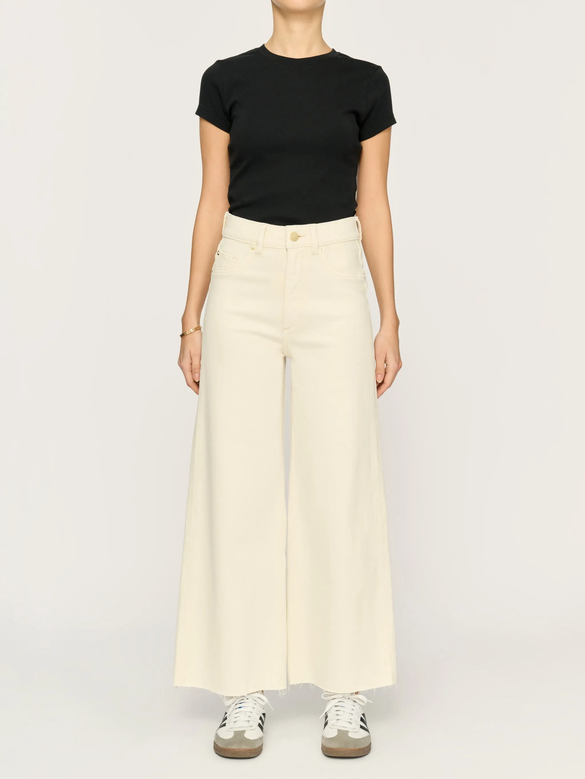 Hepburn Wide Leg Petite High Rise Jeans | Eggshell sold by DL1961