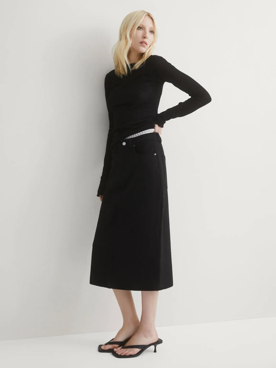 Alma Skirt Midi | Black French Terry sold by DL1961 product image thumbnail 2