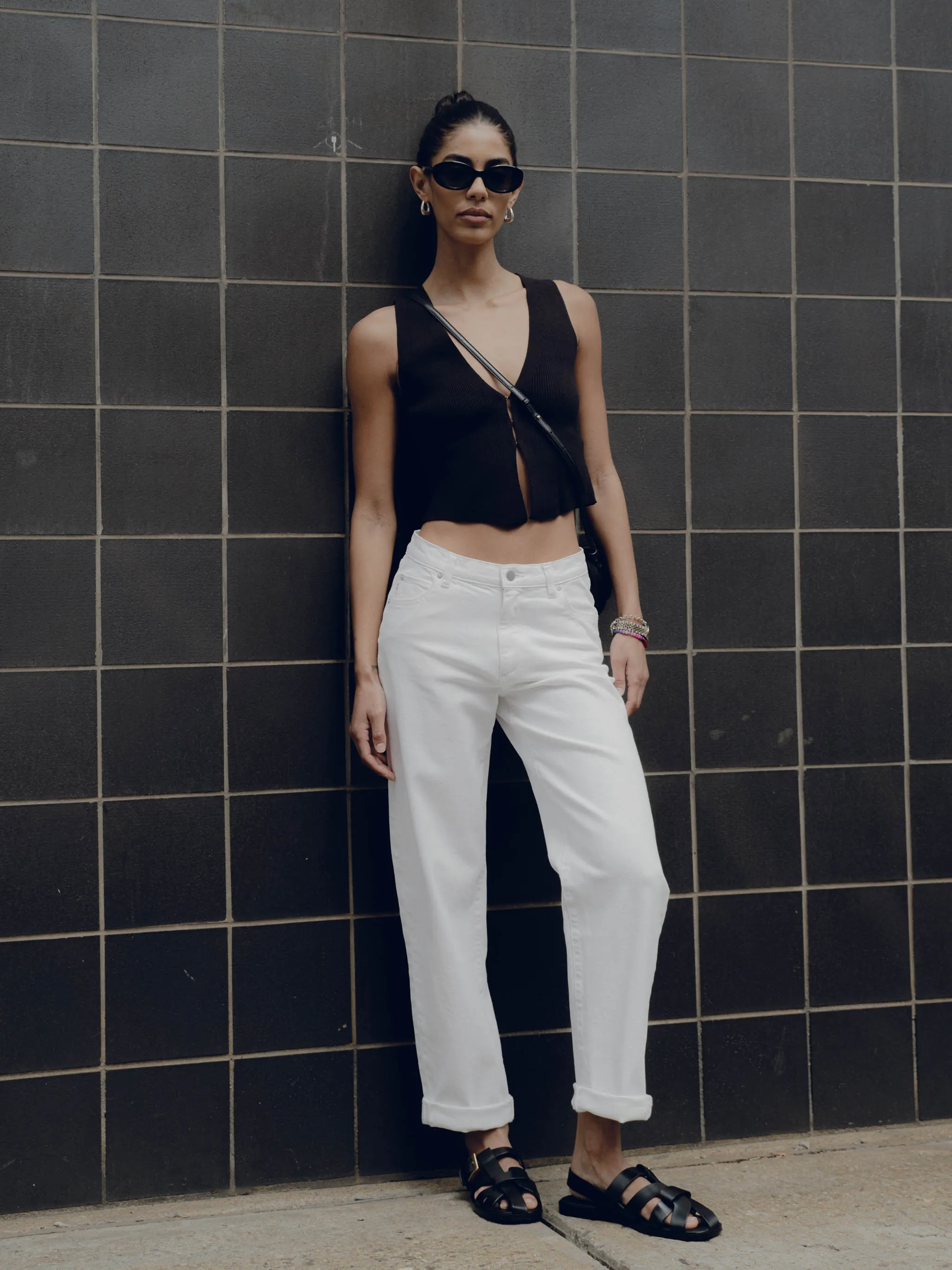 Thea Boyfriend Relaxed Tapered Jeans | White Cuffed sold by DL1961