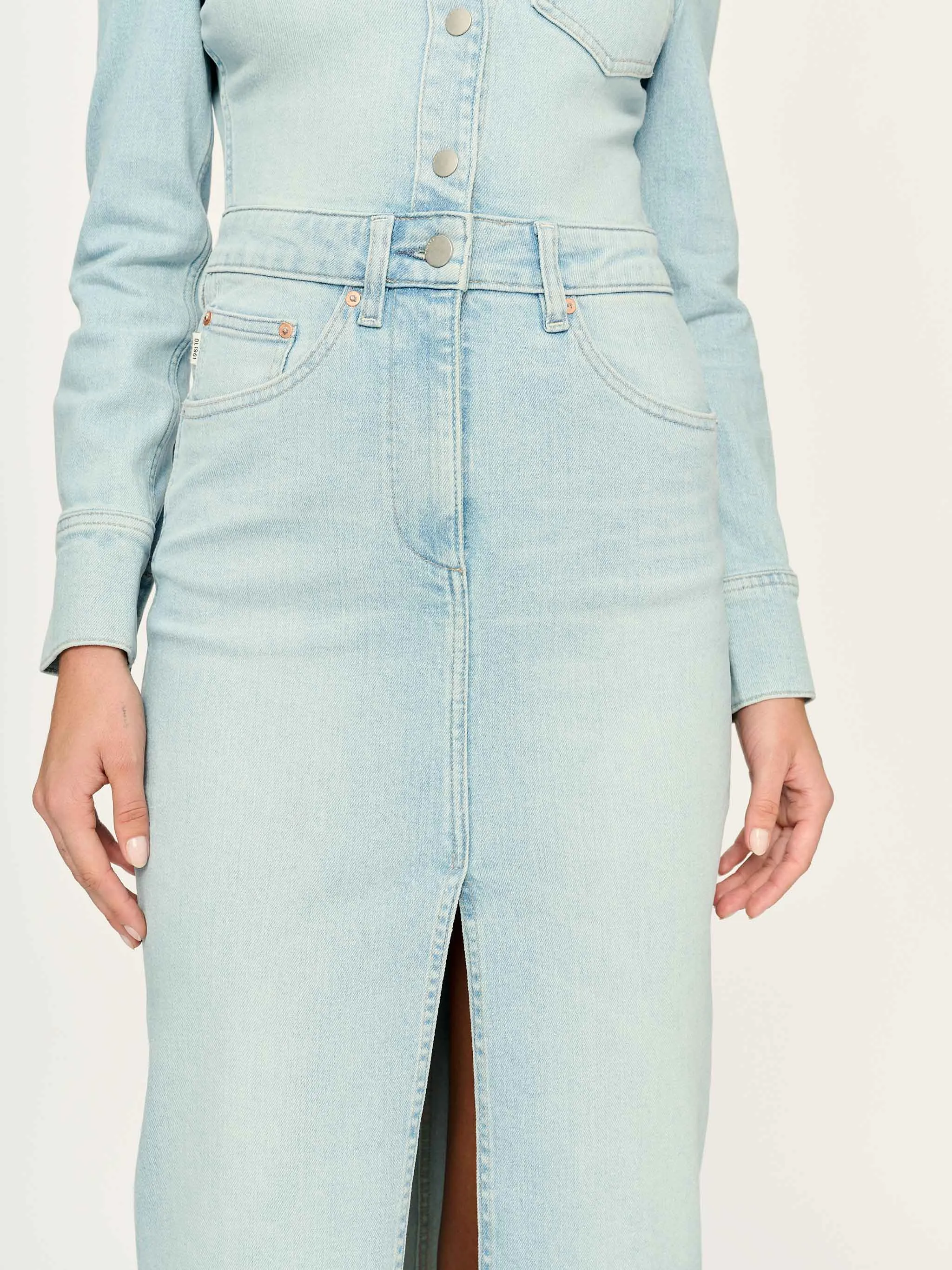 Freja Denim Dress Midi | Lt. Monterey sold by DL1961 product image thumbnail 5