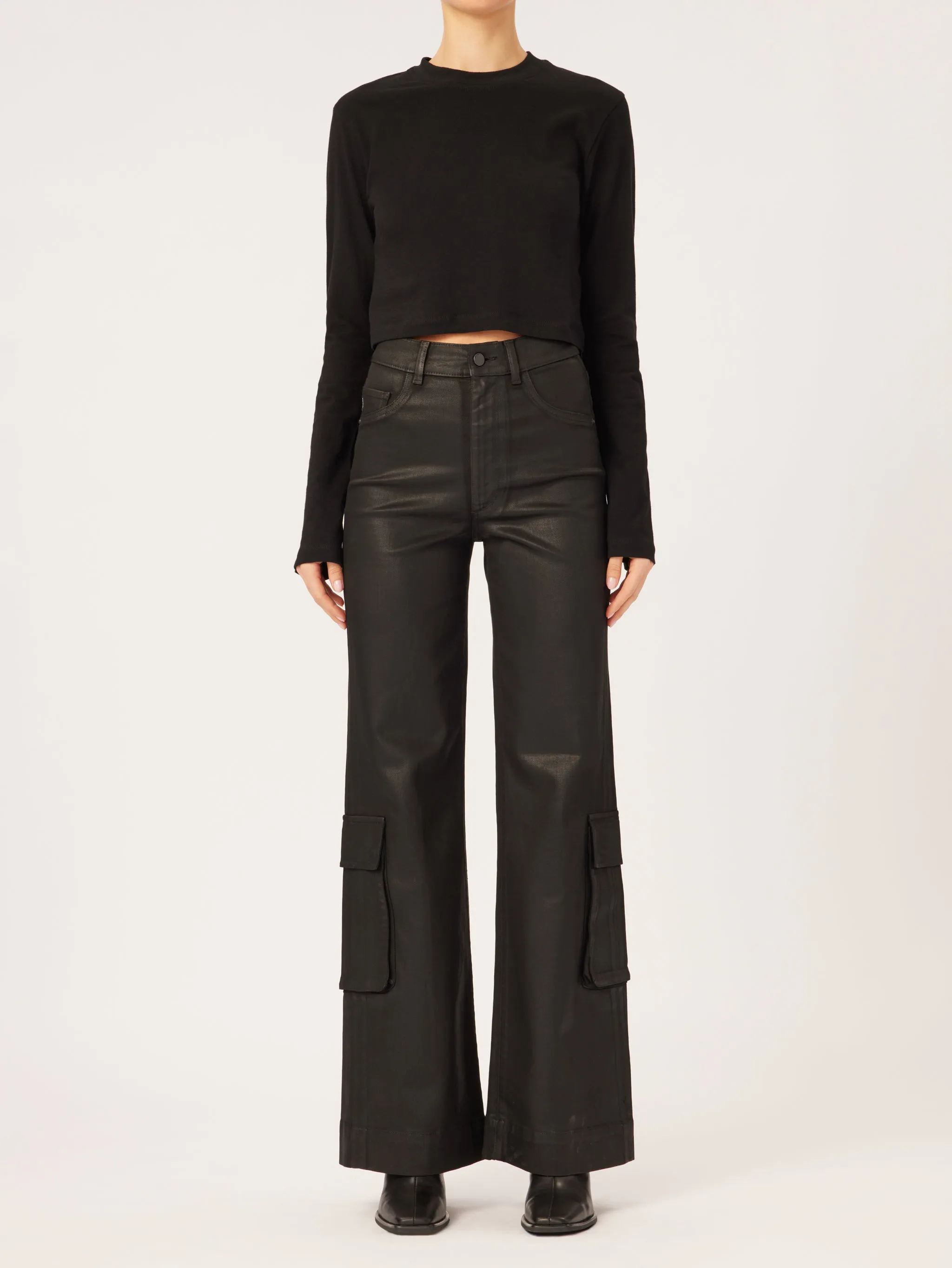 Hepburn Wide Leg  High Rise Vintage 32" Jeans | Black Coated Cargo sold by DL1961 product image thumbnail 3