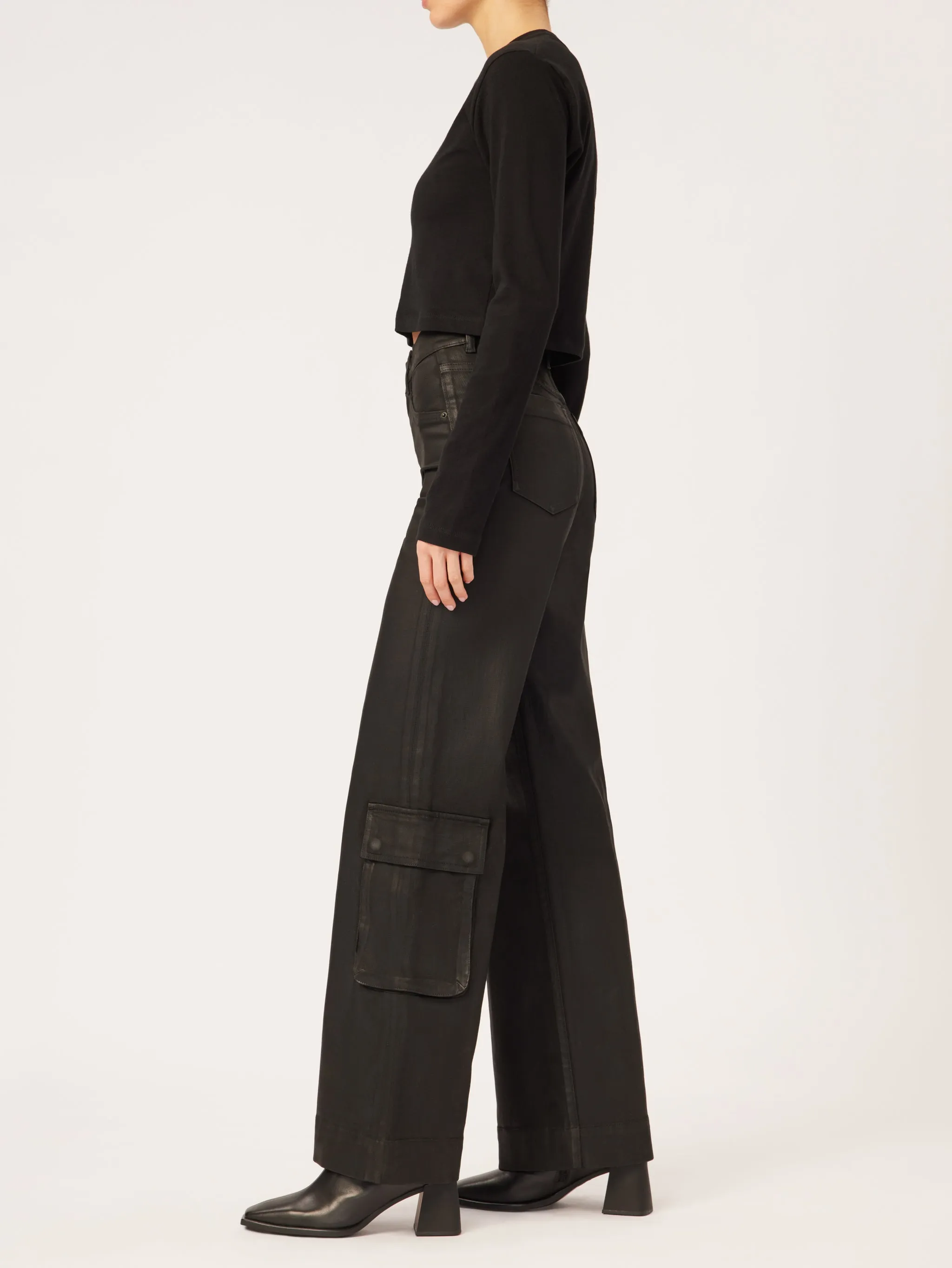 Hepburn Wide Leg  High Rise Vintage 32" Jeans | Black Coated Cargo sold by DL1961 product image thumbnail 4