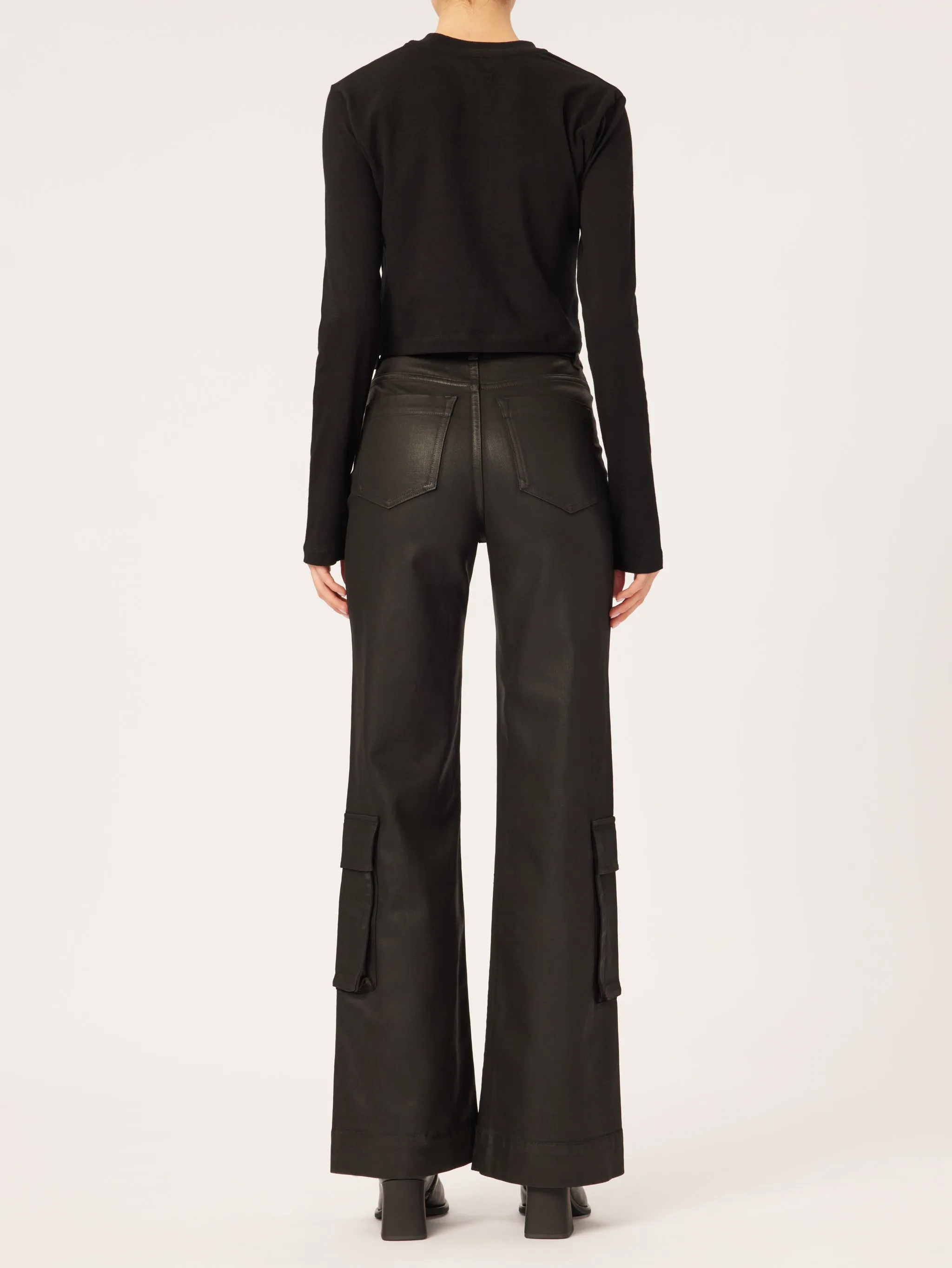 Hepburn Wide Leg  High Rise Vintage 32" Jeans | Black Coated Cargo sold by DL1961 product image thumbnail 5