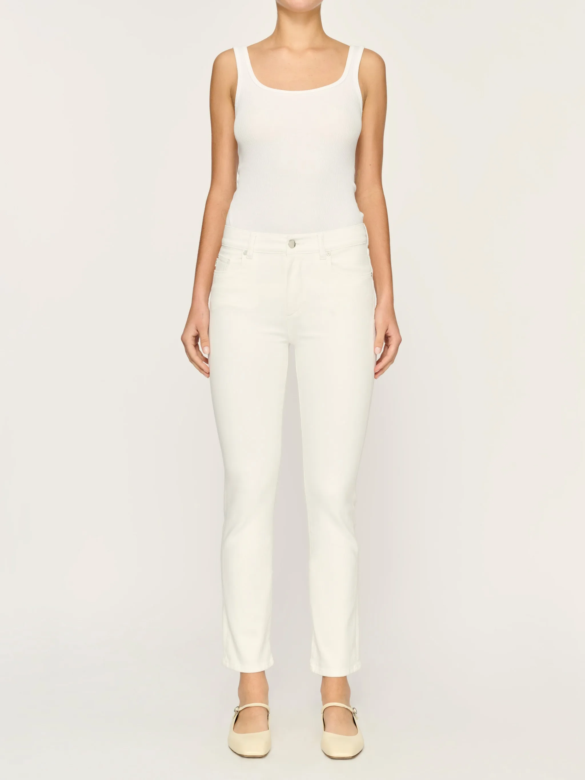Mara Straight Mid Rise Instasculpt™ 27" Jeans | White sold by DL1961