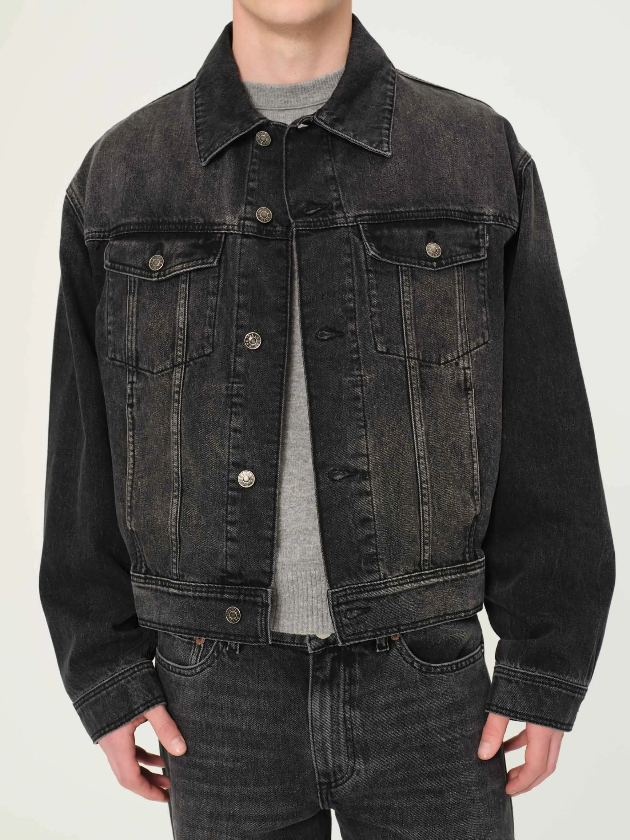Jacky Relaxed Trucker Denim Jacket | Nightshade (Washed Black) sold by DL1961