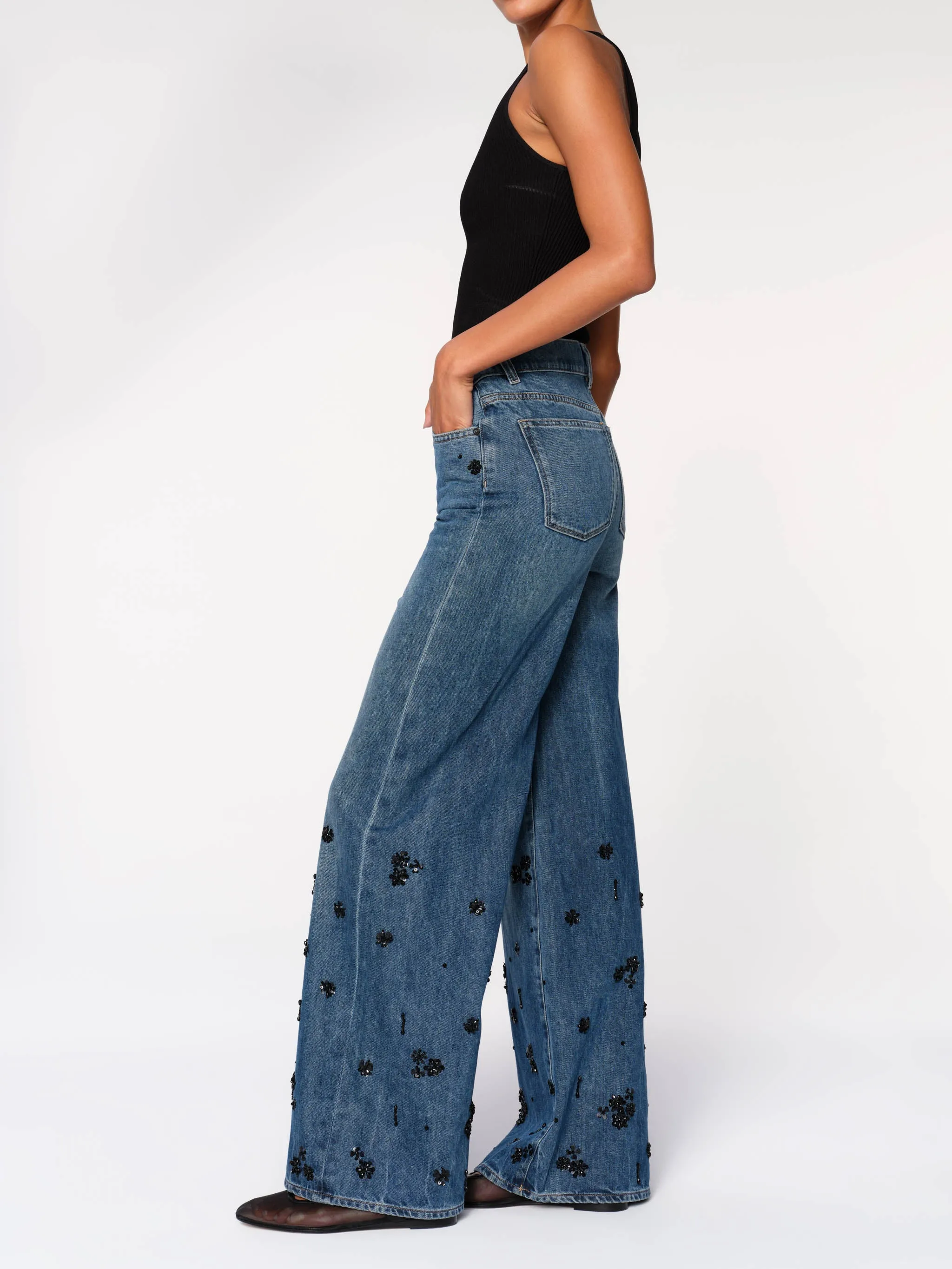 Hepburn Wide Leg High Rise 32" Jeans | Embellished sold by DL1961 product image thumbnail 4