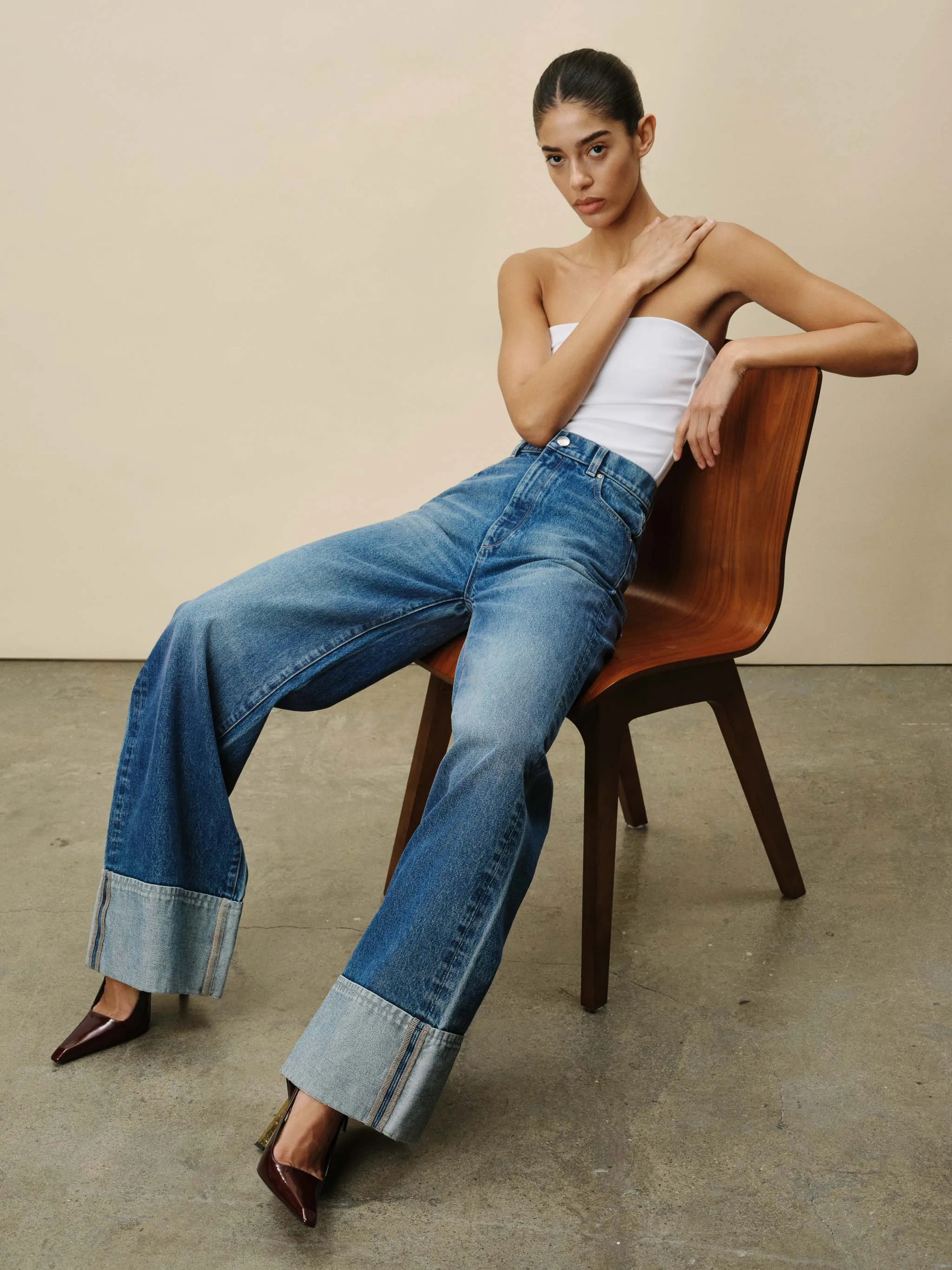Hepburn Wide Leg High Rise 32" Jeans | Middleton Cuffed sold by DL1961