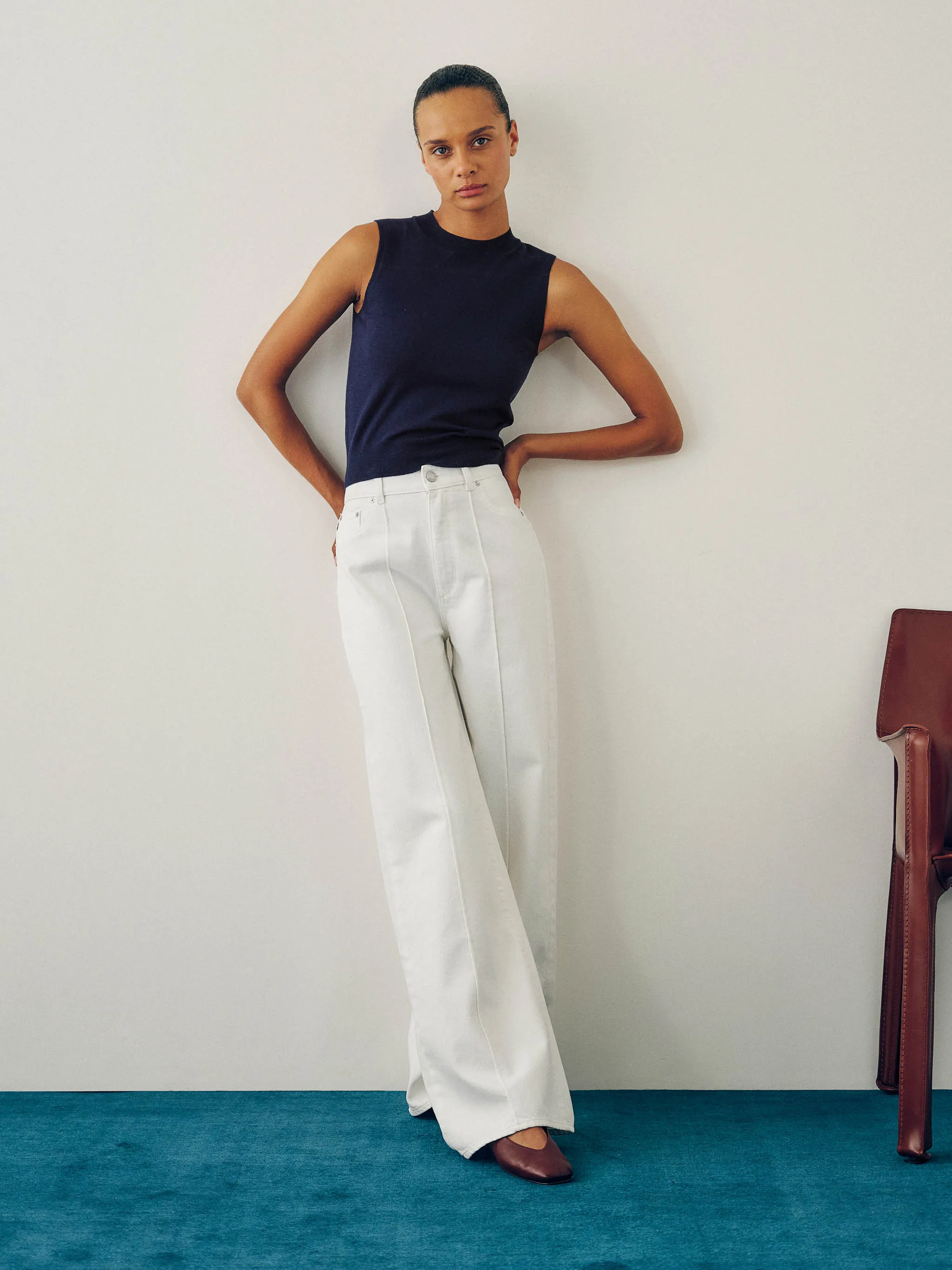 Hepburn Wide Leg High Rise 32" Jeans | White Pintuck sold by DL1961