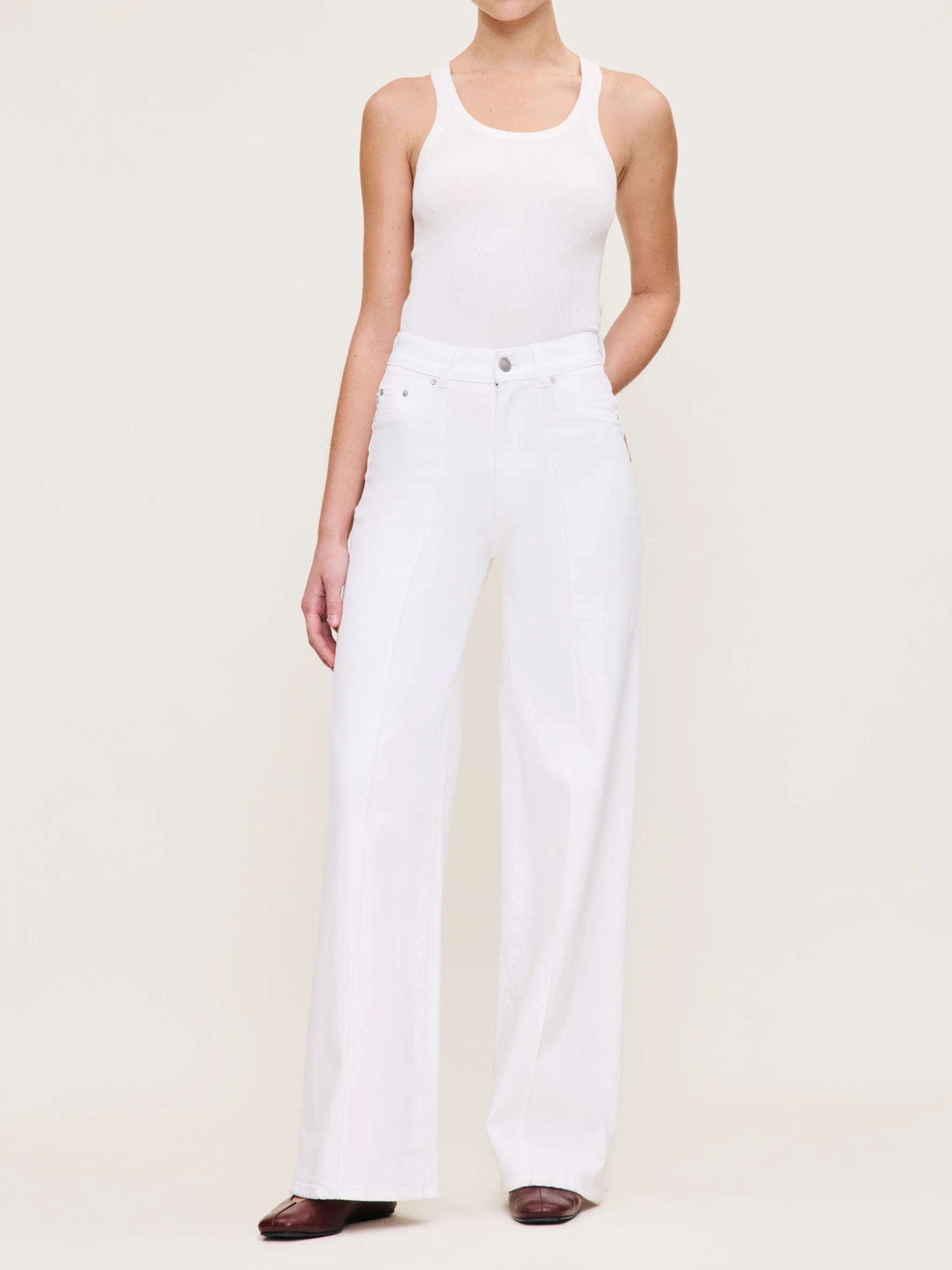 Hepburn Wide Leg High Rise 32" Jeans | White Pintuck sold by DL1961 product image thumbnail 3