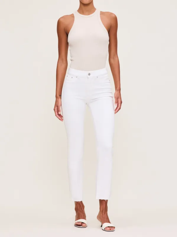 Mara Straight Mid Rise Instasculpt™ Ankle Jeans | White Stripe sold by DL1961