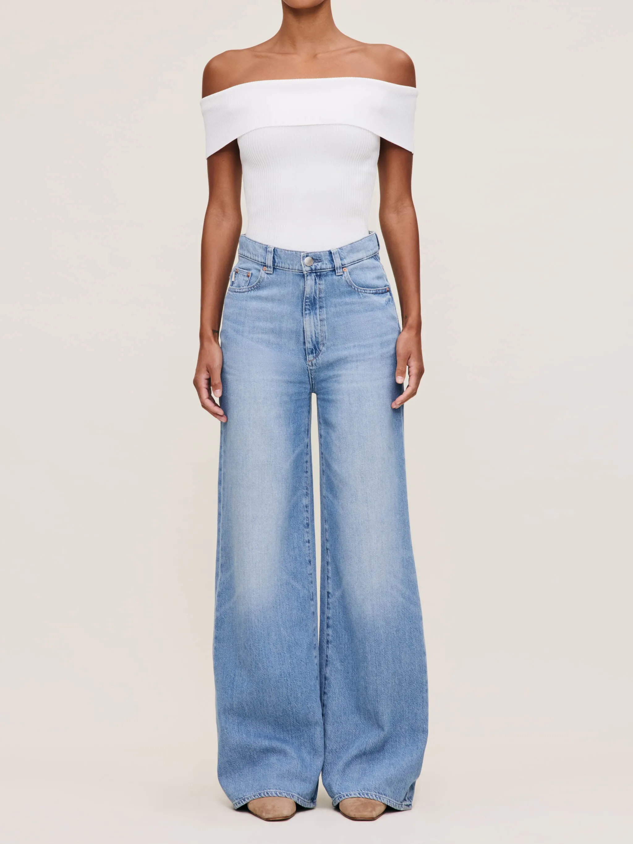 Hepburn Wide Leg High Rise 32" Jeans | River Bank sold by DL1961