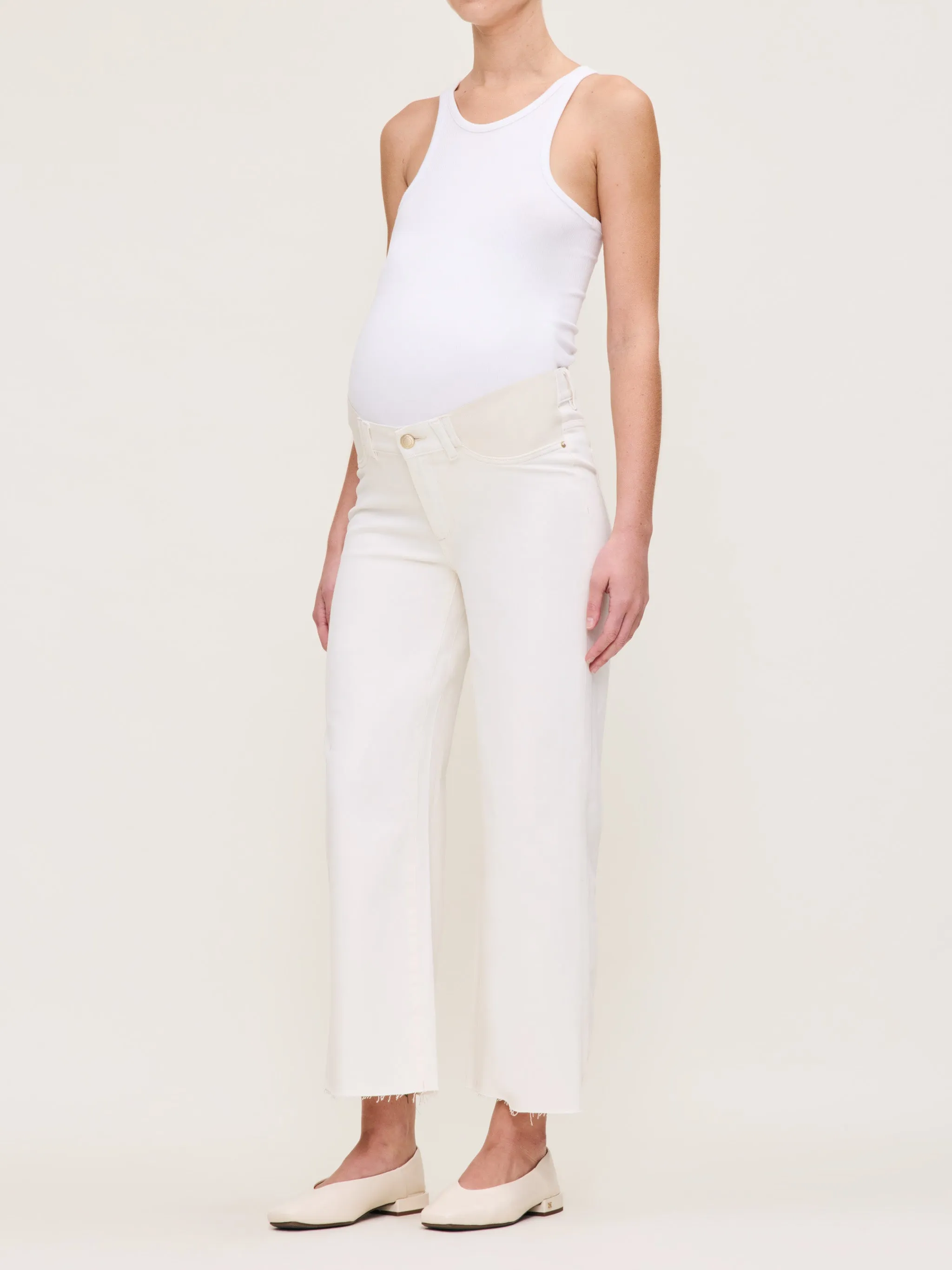 Hepburn Wide Leg Maternity Ankle Jeans | Eggshell sold by DL1961