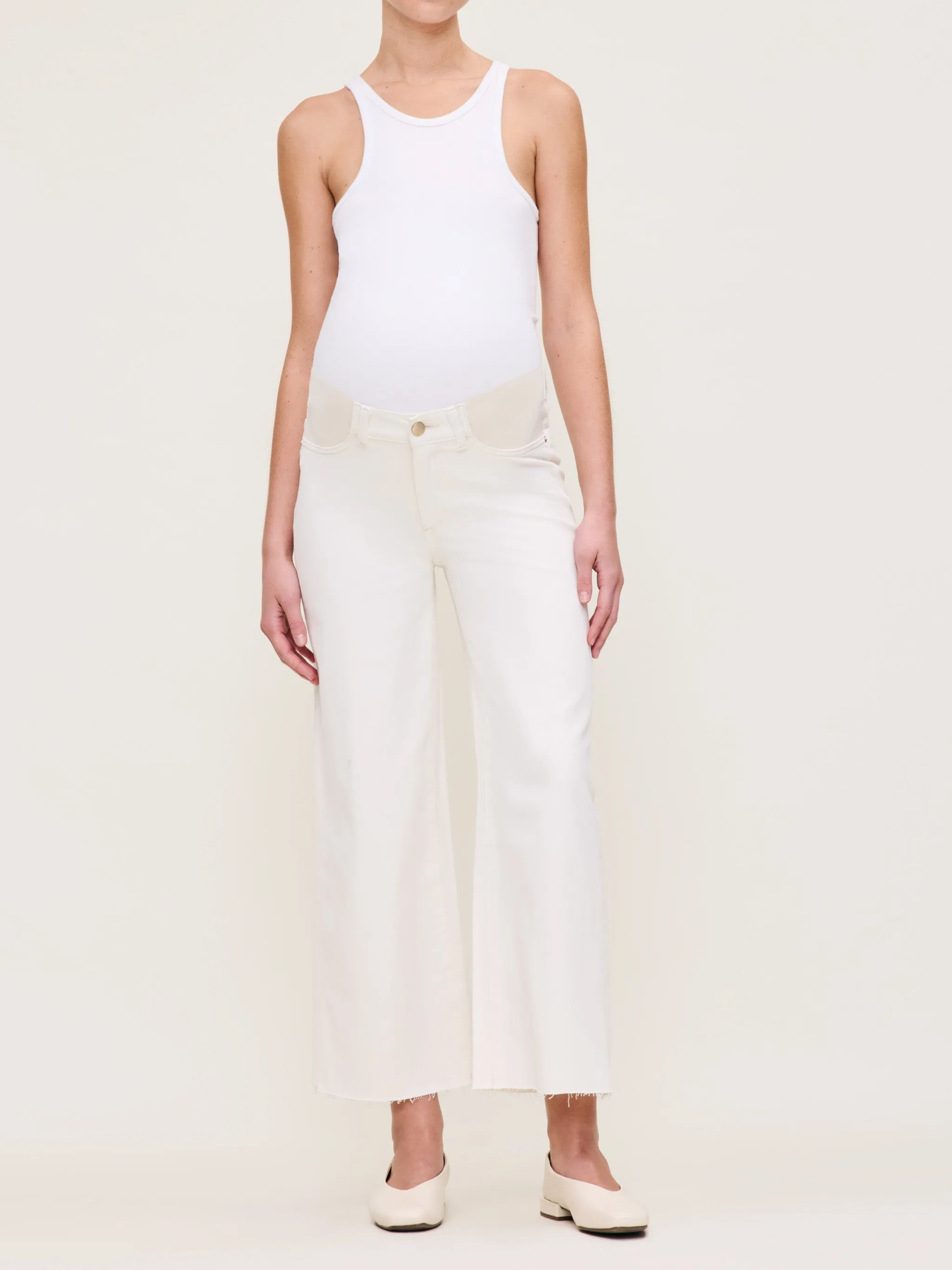 Hepburn Wide Leg Maternity Ankle Jeans | Eggshell sold by DL1961 product image thumbnail 5