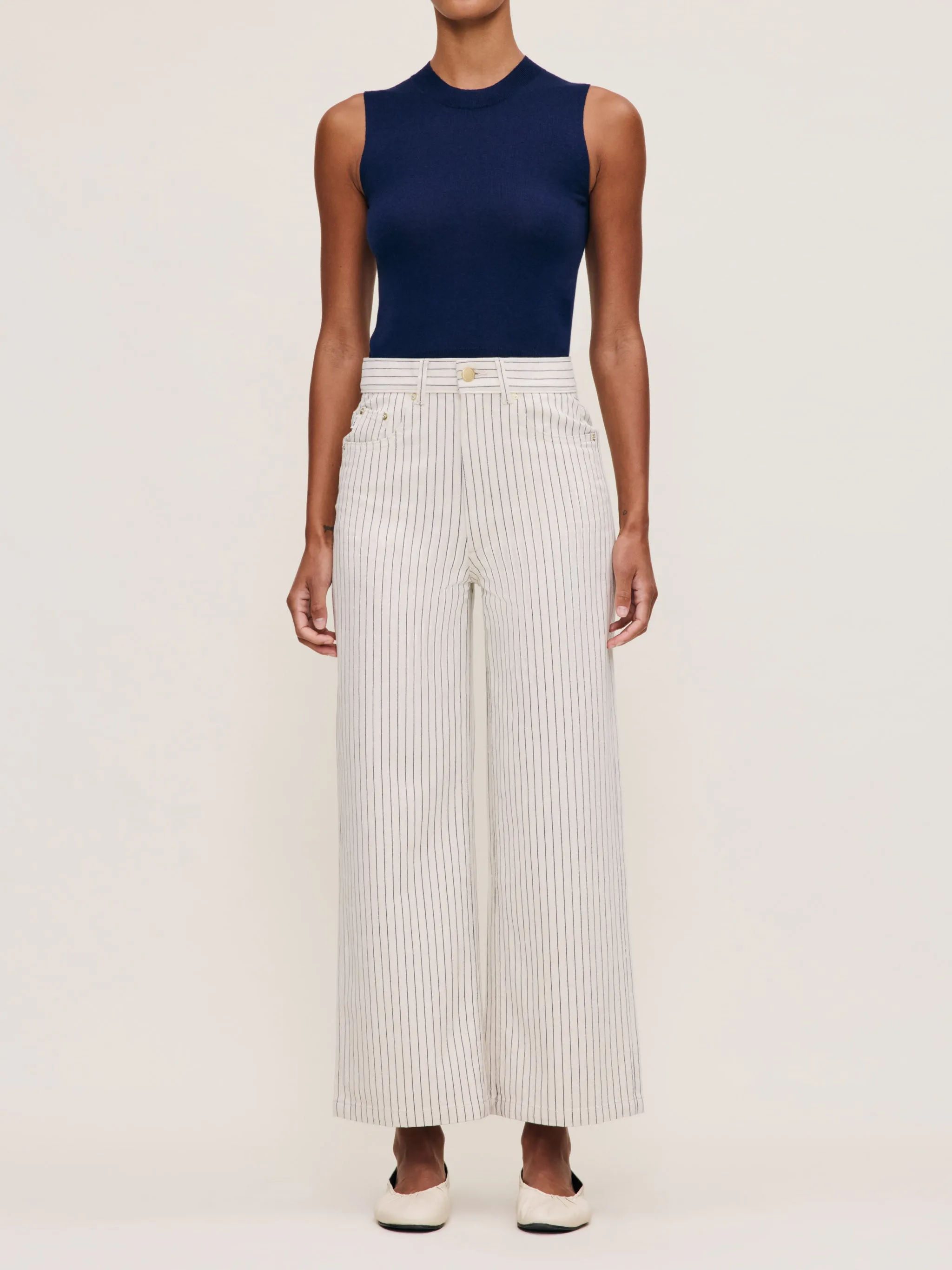 Hepburn Wide Leg High Rise Ankle | Seashell Stripe sold by DL1961 product image thumbnail 5