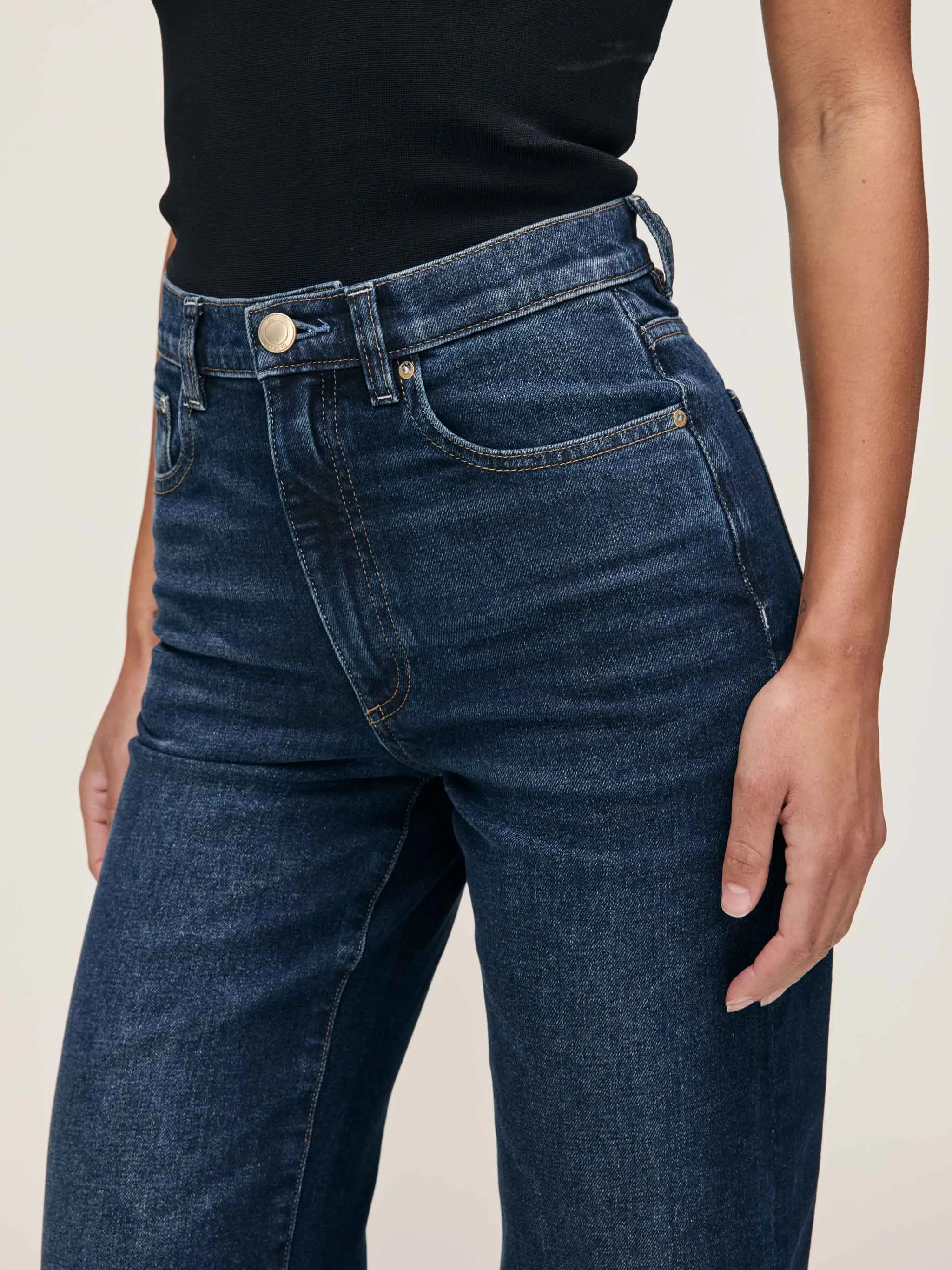 Karmine Refined Wide Leg High Rise 28" Jeans | Dark Sea sold by DL1961 product image thumbnail 4
