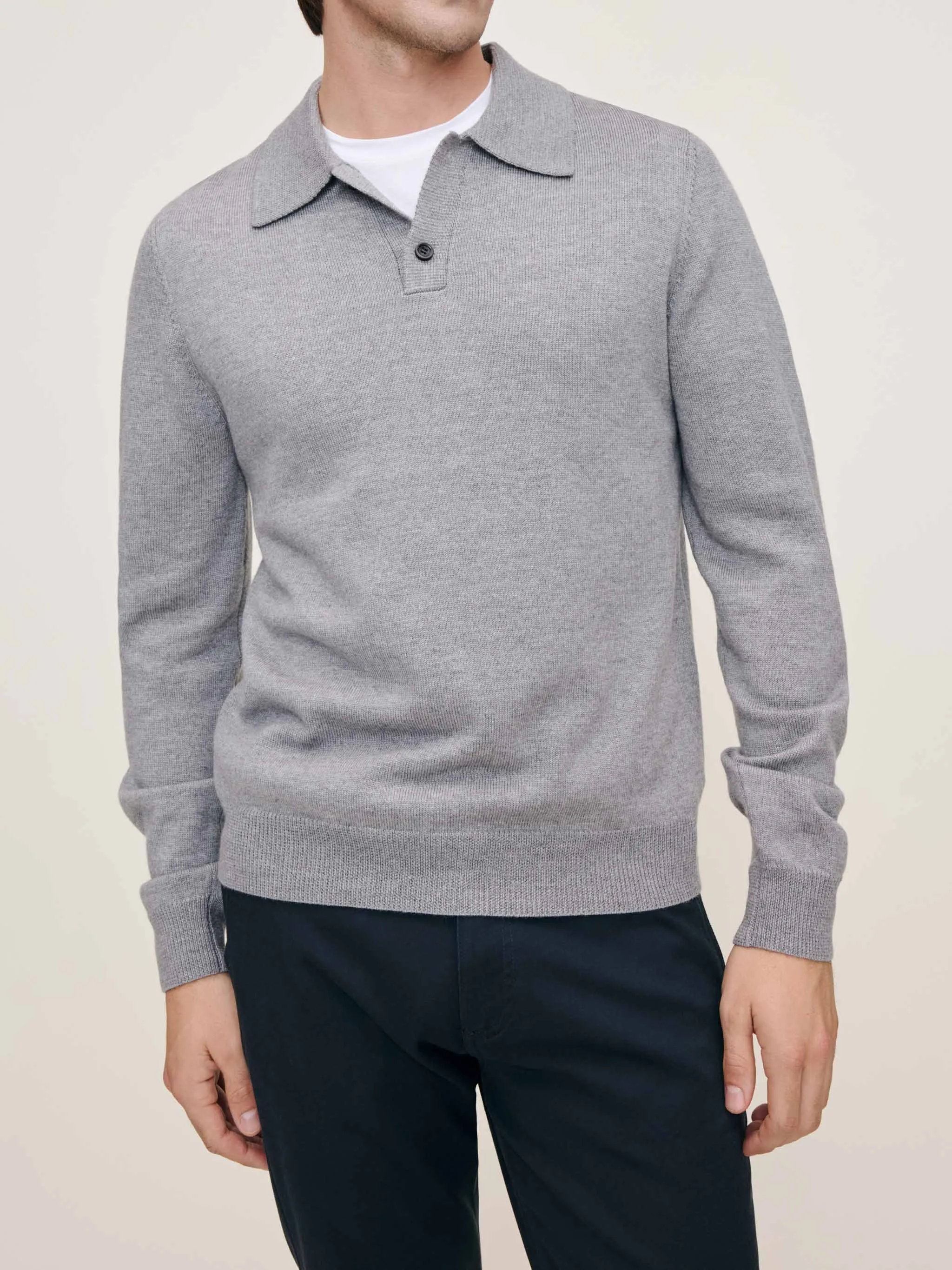 Knit Polo Long Sleeve | Grey Melange sold by DL1961 product image thumbnail 2