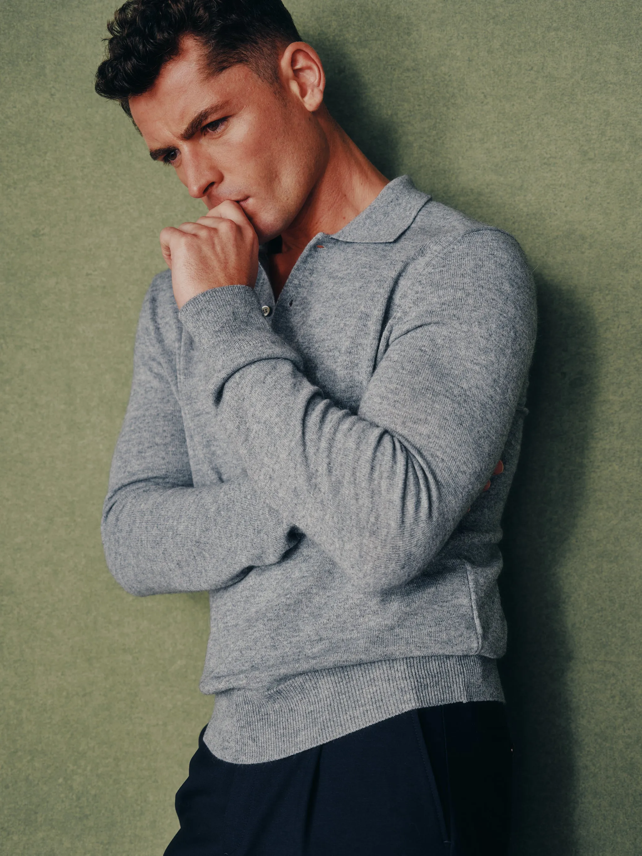 Knit Polo Long Sleeve | Grey Melange sold by DL1961