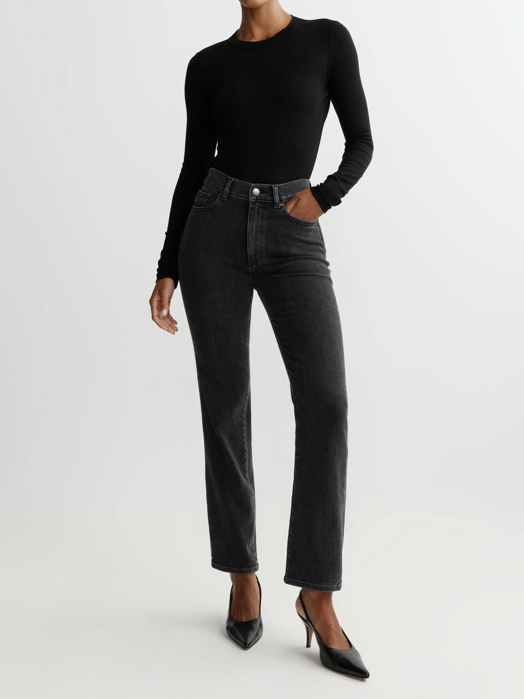 Halle Straight Petite High Rise Instasculpt™ 25.5" Jeans | Nightshade sold by DL1961 product image thumbnail 2