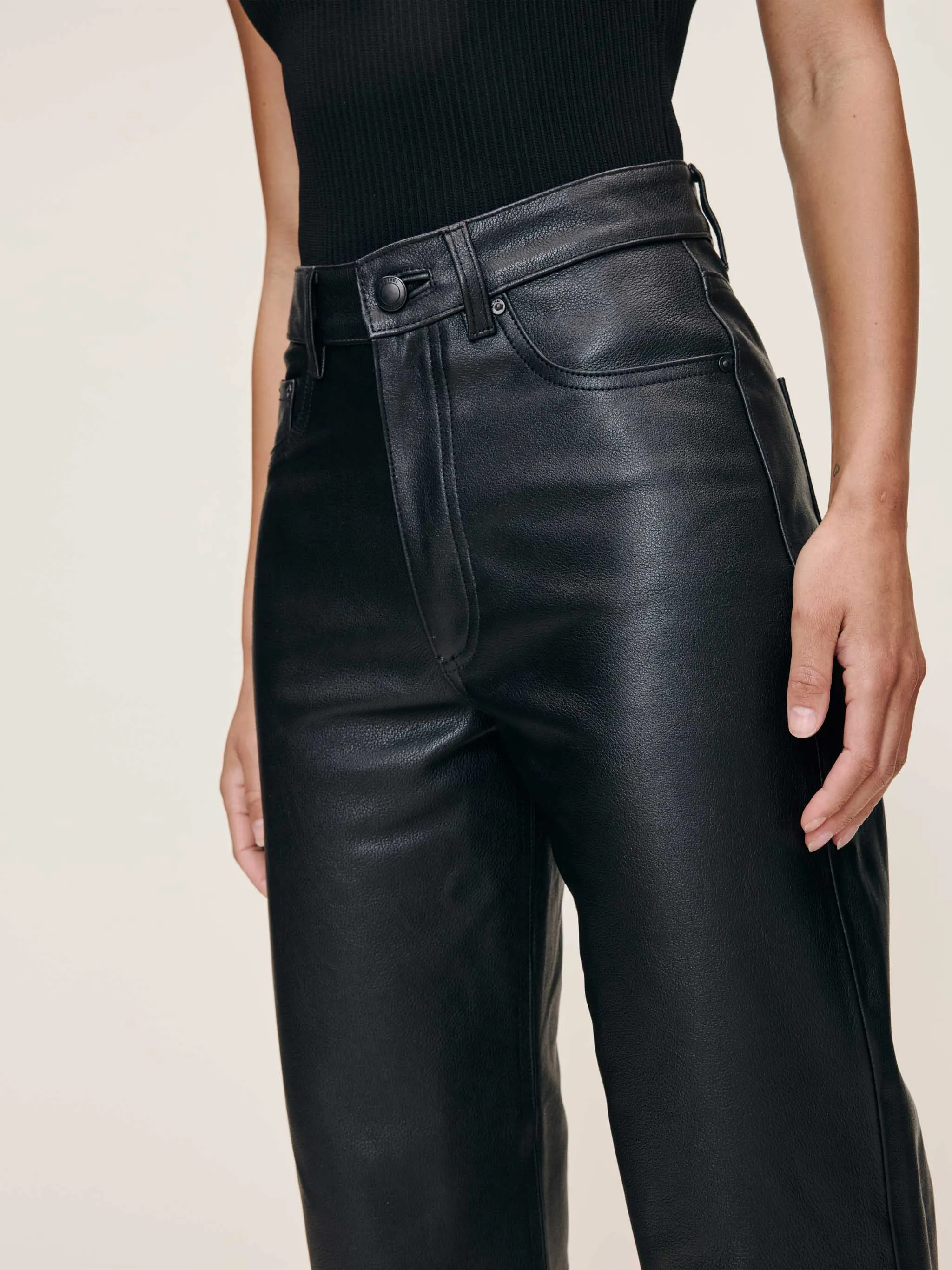 Karmine Refined Wide Leg High Rise 28" Leather Pants | Obsidian sold by DL1961 product image thumbnail 4