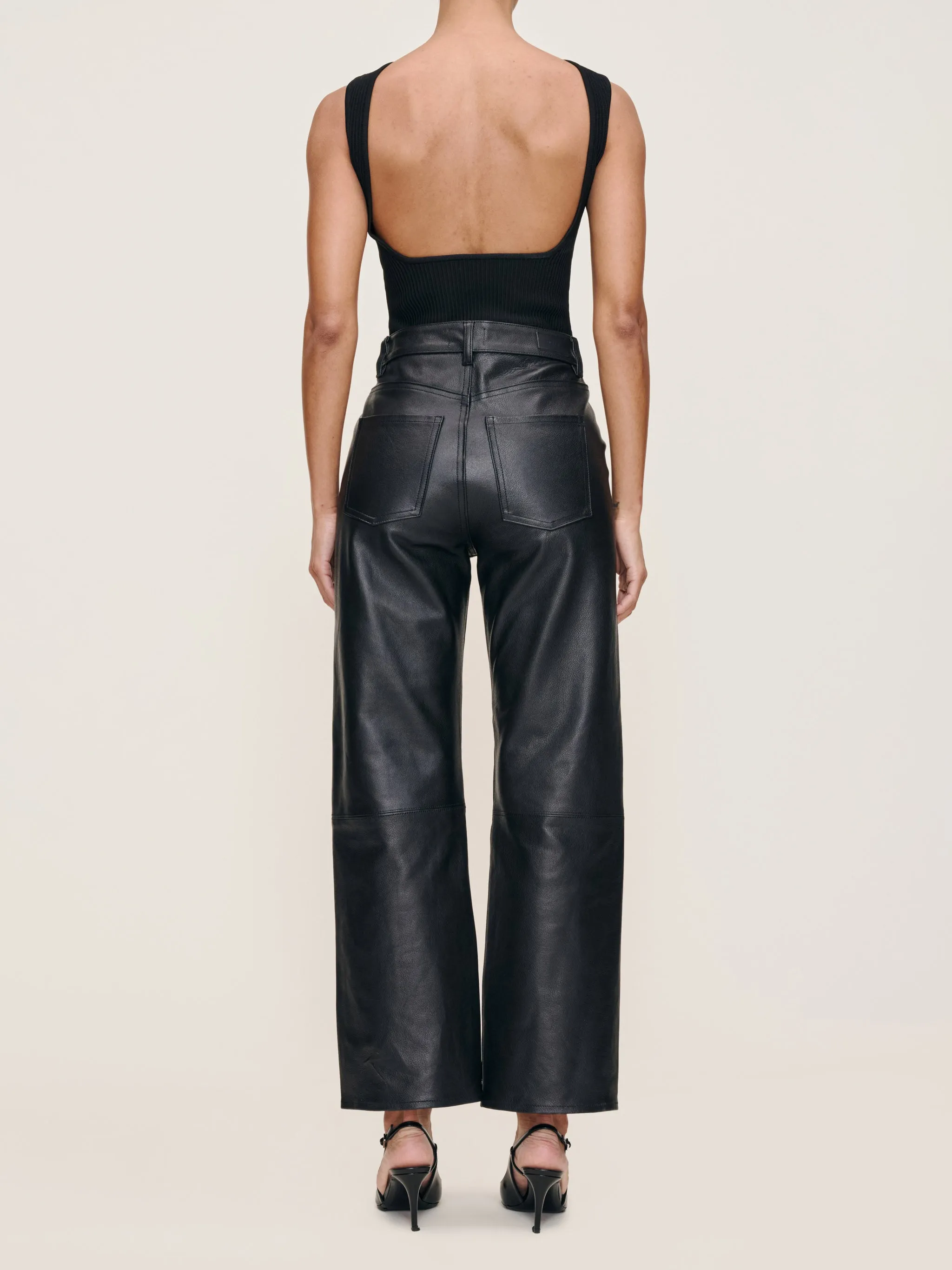 Karmine Refined Wide Leg High Rise 28" Leather Pants | Obsidian sold by DL1961 product image thumbnail 3