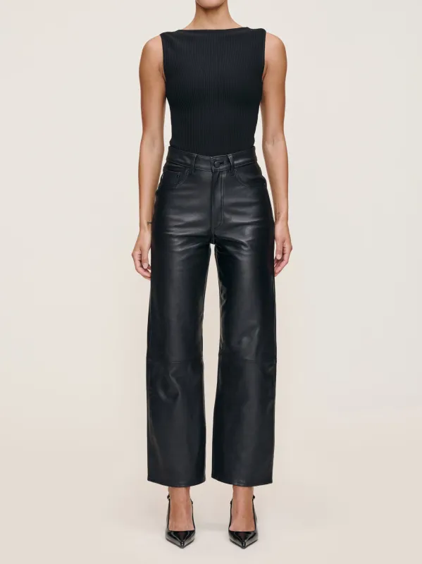 Karmine Refined Wide Leg High Rise 28" Leather Pants | Obsidian sold by DL1961