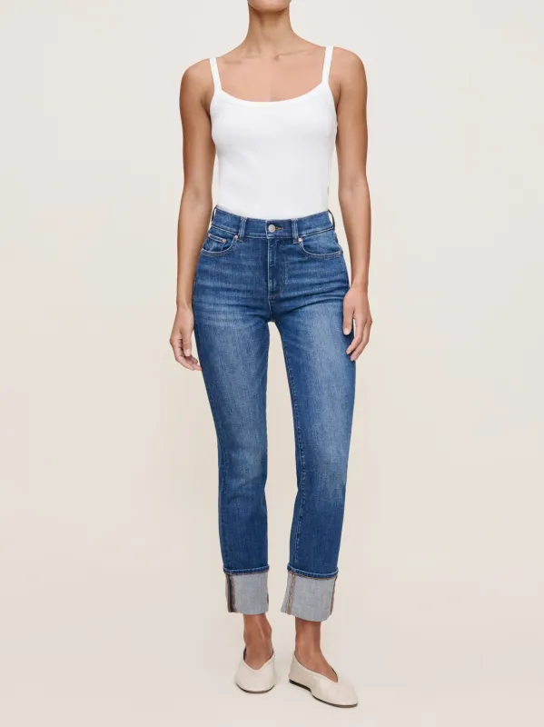 Mara Straight Mid Rise Instasculpt™ Ankle Jeans | Solace Cuffed sold by DL1961