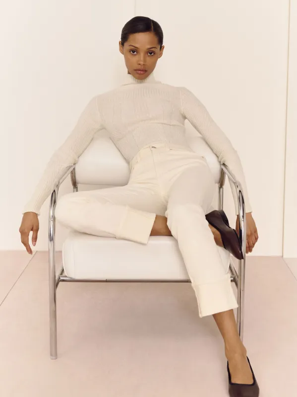 Mara Straight Mid Rise Instasculpt™ Ankle Jeans | Crema Cuffed sold by DL1961