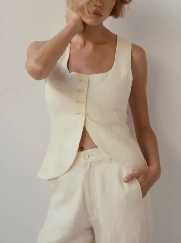 Mona Vest | Crema Linen made by DL1961