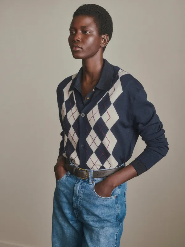 V-Neck Cardigan | Navy Argyle made by DL1961