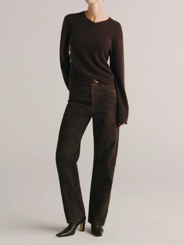 Daria Stovepipe High-Rise 31" Suede Pants | Tobacco Suede made by DL1961