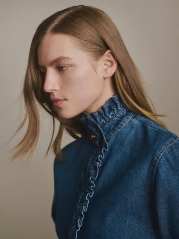 Ruffle Denim Shirt | Fall Blues Aura made by DL1961