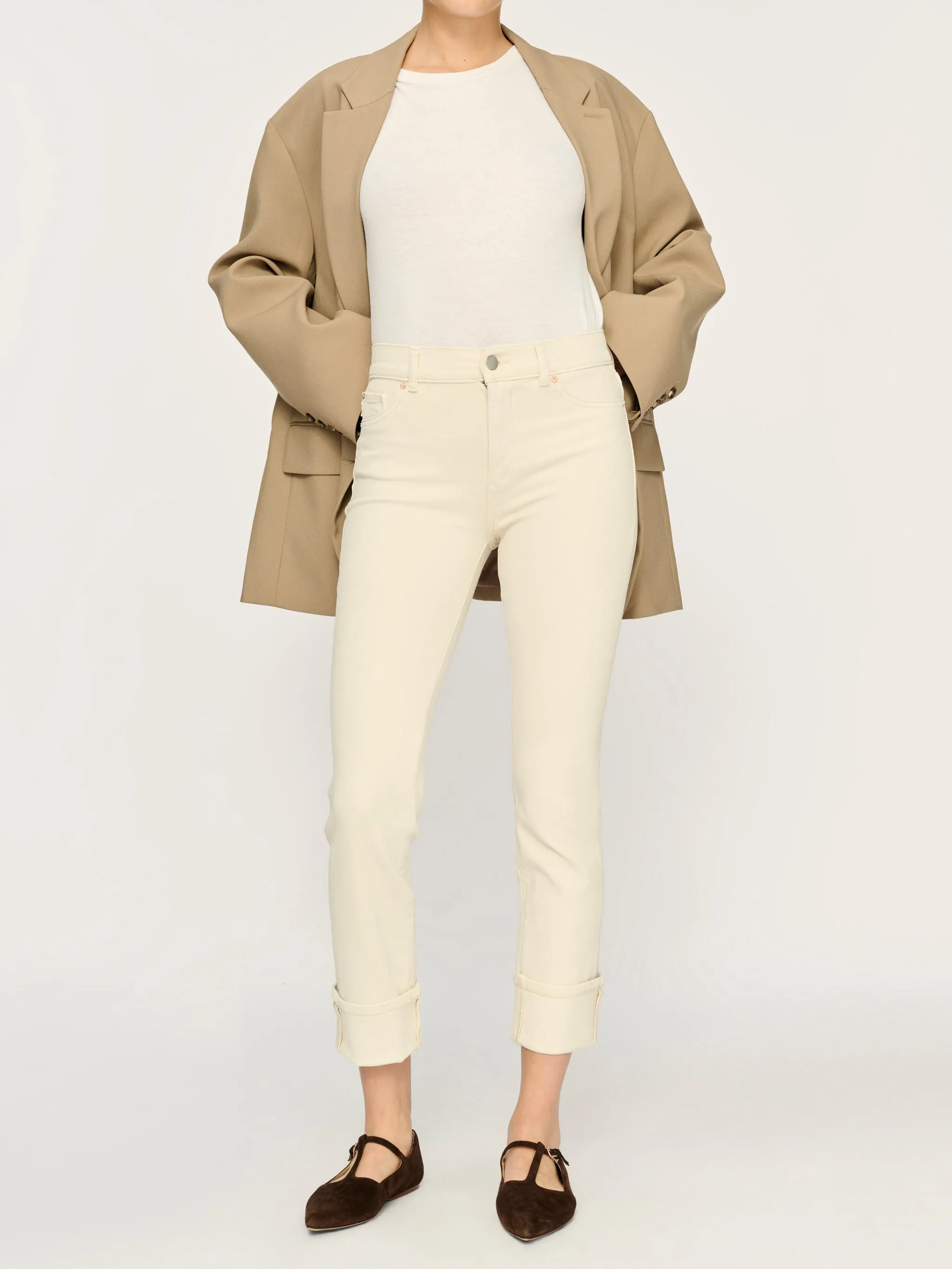 Mara Straight Mid Rise Instasculpt 27" Jeans | Flax Cuffed sold by DL1961 product image thumbnail 2