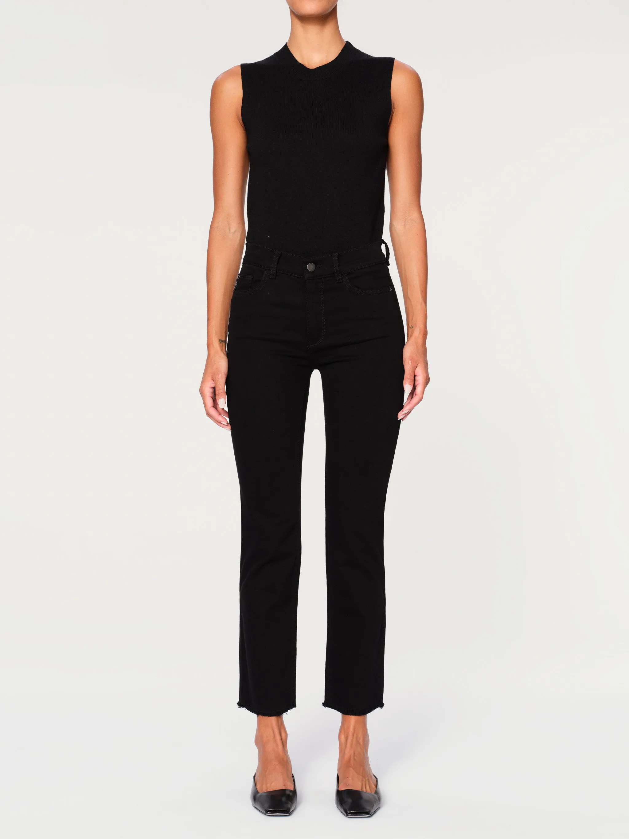 Mara Straight Mid Rise Instasculpt™ Ankle Jeans | Black Peached Raw sold by DL1961 product image thumbnail 2