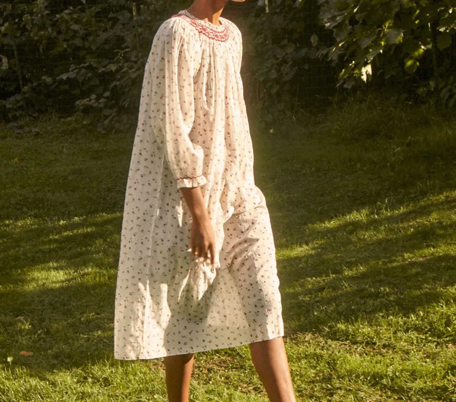 HMD -- ORCHID NIGHTGOWN -- CRIMSON SWEETPEA FLORAL sold by Doen