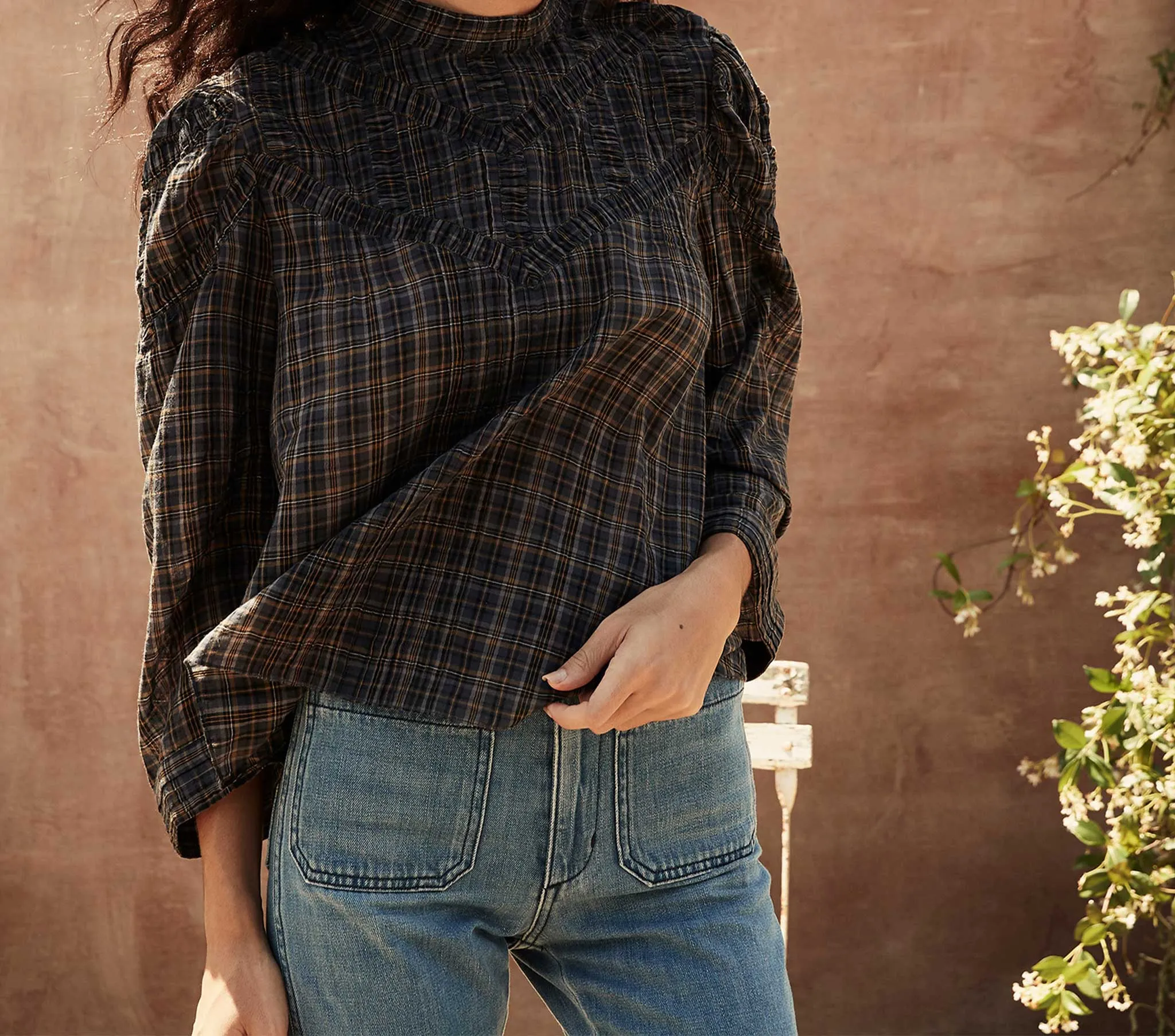 HMD -- VENICE TOP -- FRENCH PLAID NAVY sold by Doen product image thumbnail 2