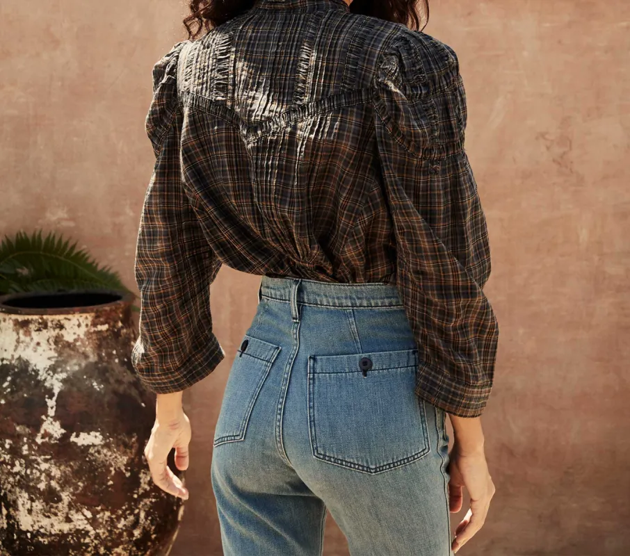 HMD -- VENICE TOP -- FRENCH PLAID NAVY sold by Doen