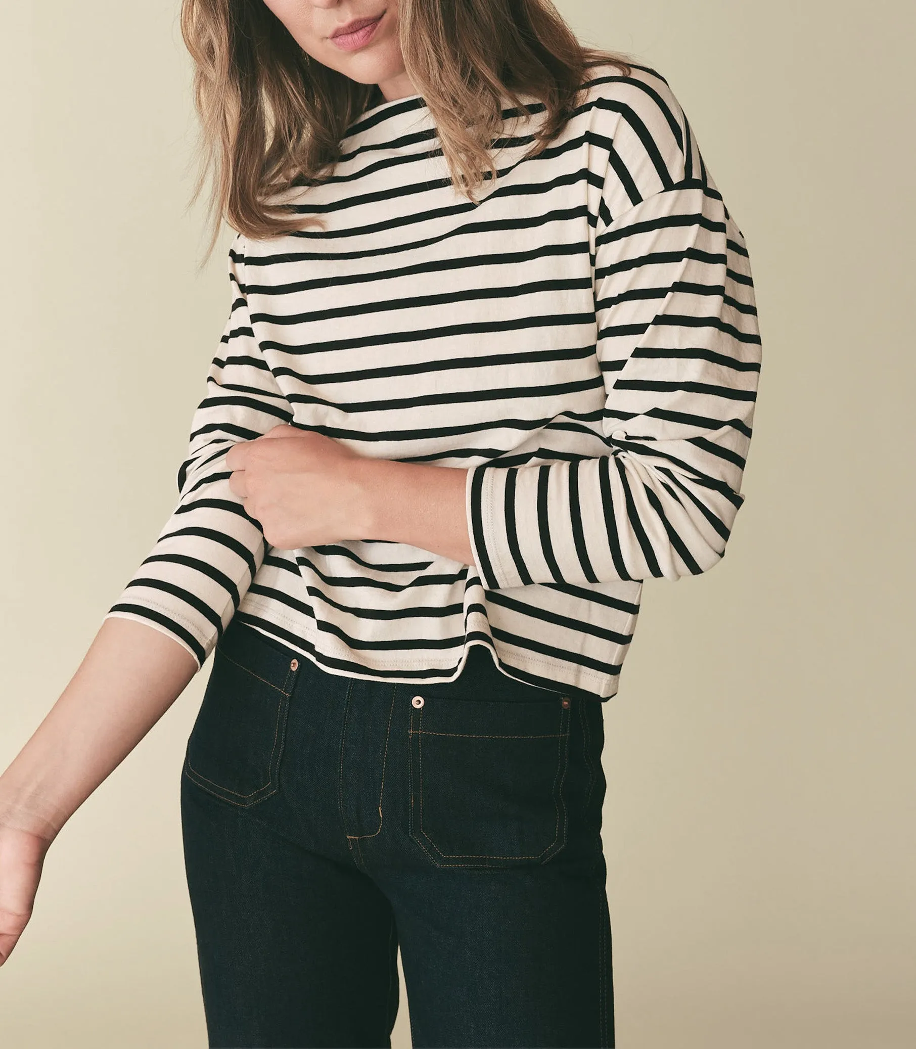 IRENE TEE -- BLACK NEWPORT STRIPE sold by Doen