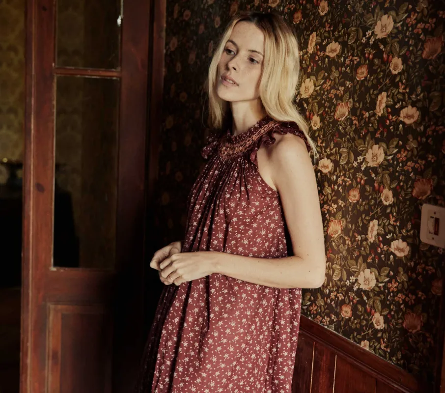 HMD -- LOVISA NIGHTGOWN -- BROWN WINDSWEPT FLORAL sold by Doen