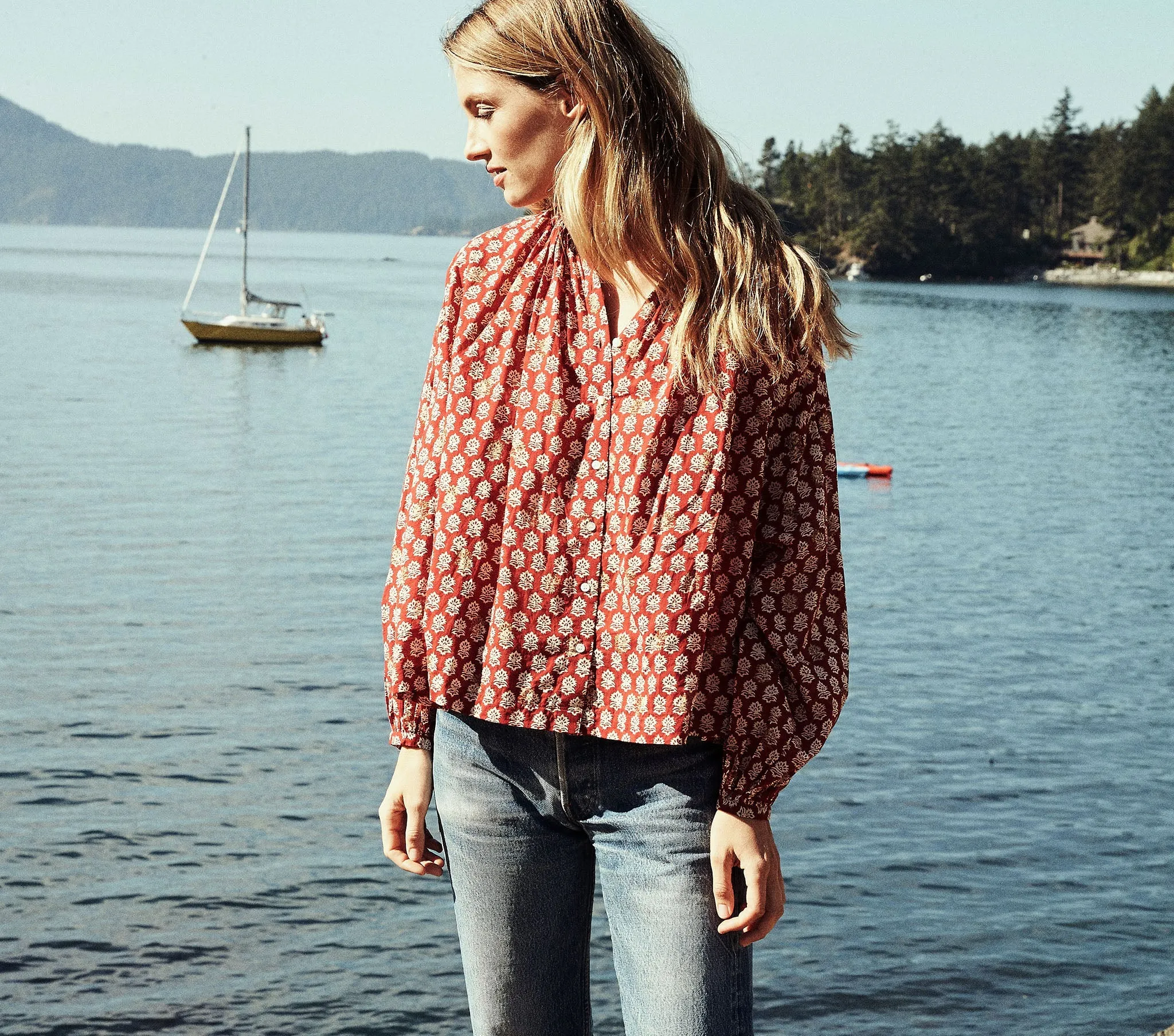 HMD -- THE JANE BLOUSE -- BRICK/CREAM FLOWER BLOCK PRINT sold by Doen product image thumbnail 2