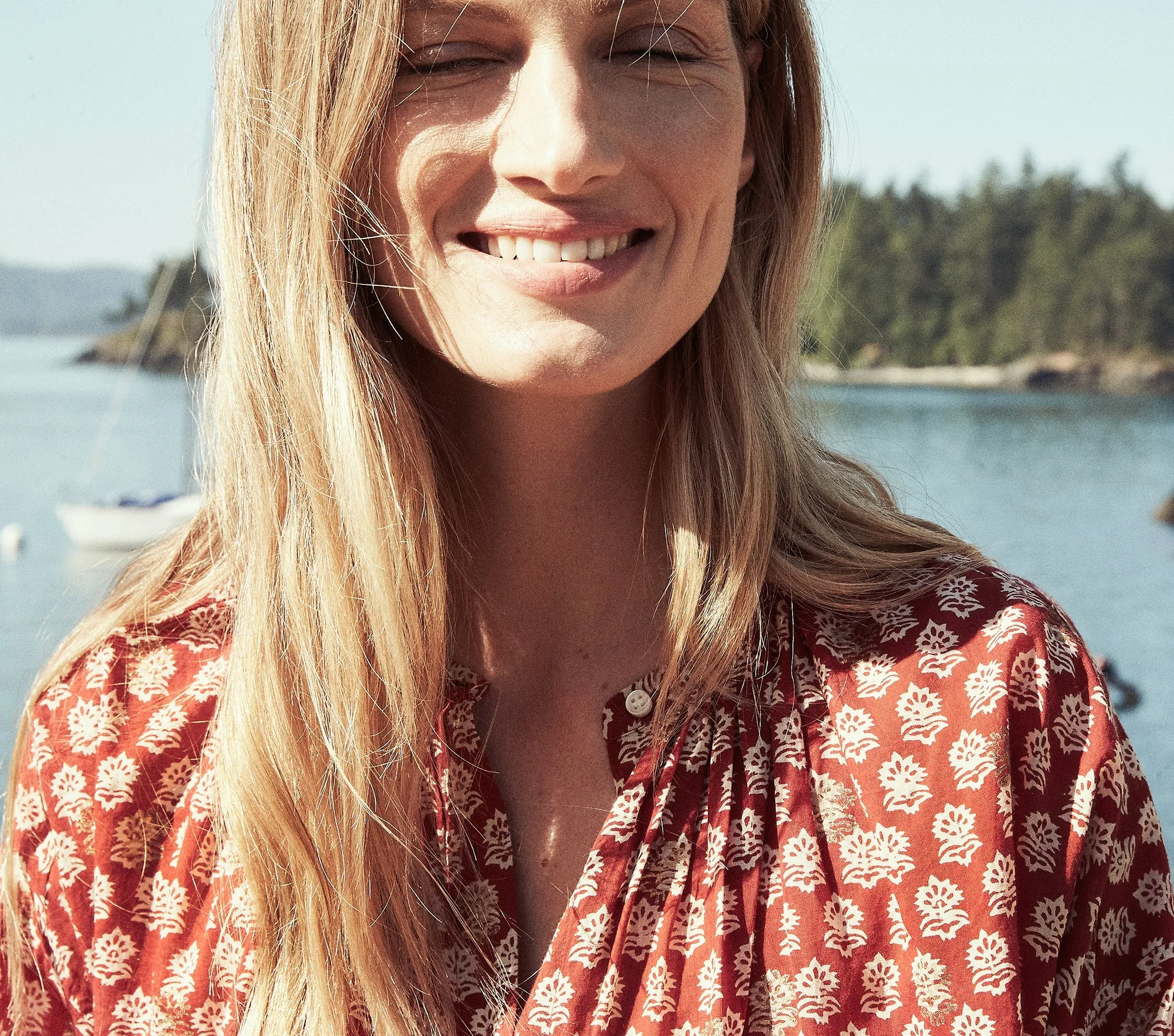 HMD -- THE JANE BLOUSE -- BRICK/CREAM FLOWER BLOCK PRINT sold by Doen product image thumbnail 3