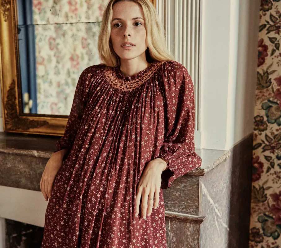 HMD -- ORCHID NIGHTGOWN -- BROWN WINDSWEPT FLORAL sold by Doen