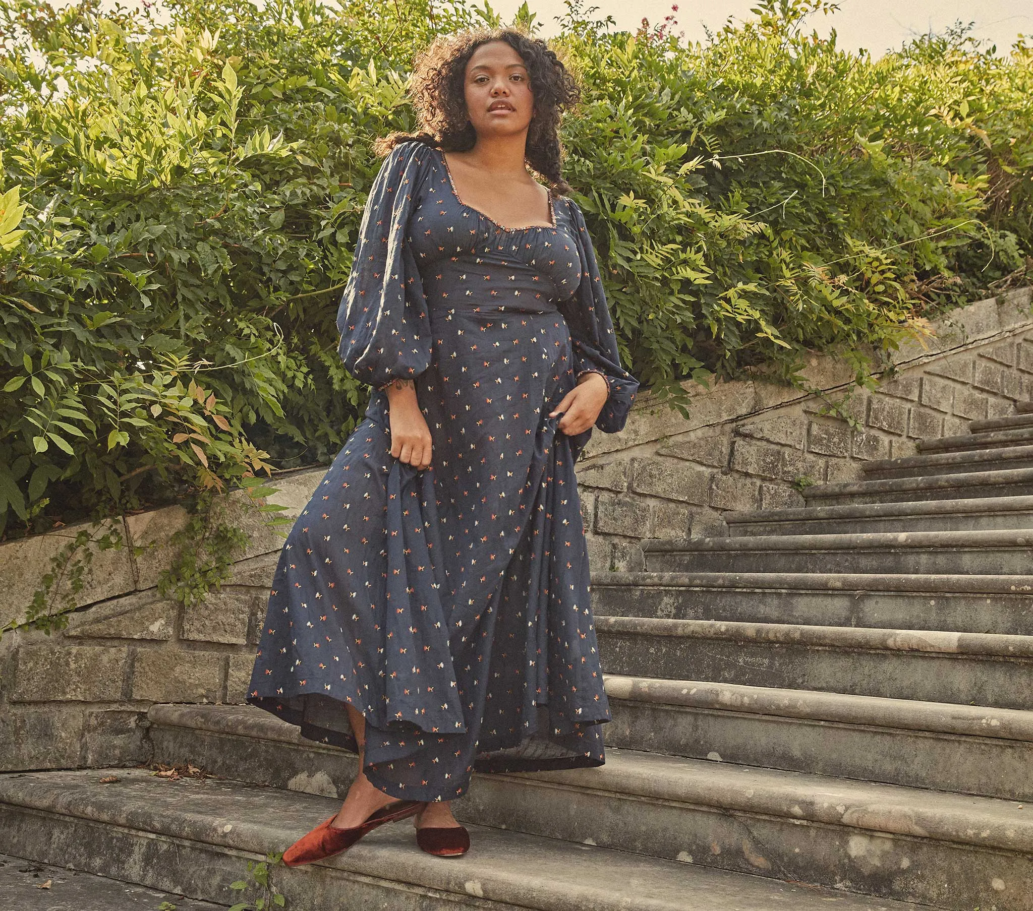 HMD -- CAROLINA DRESS -- NAVY CARNATION EMBROIDERY sold by Doen