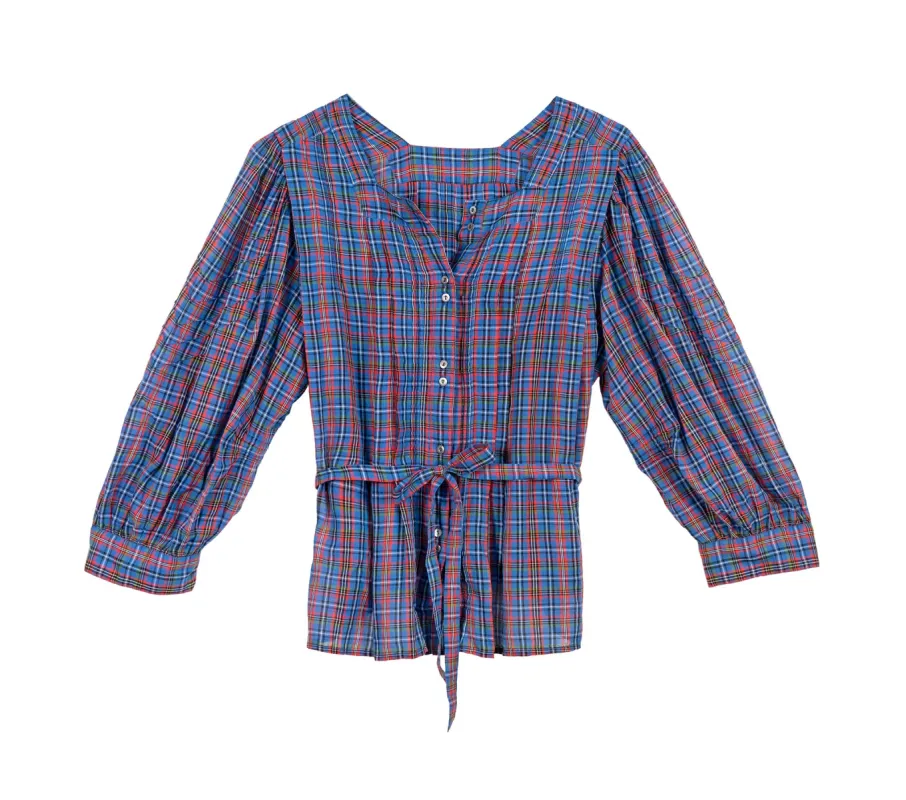 HMD -- TOULOUSE TOP -- FRENCH PLAID BLUE sold by Doen