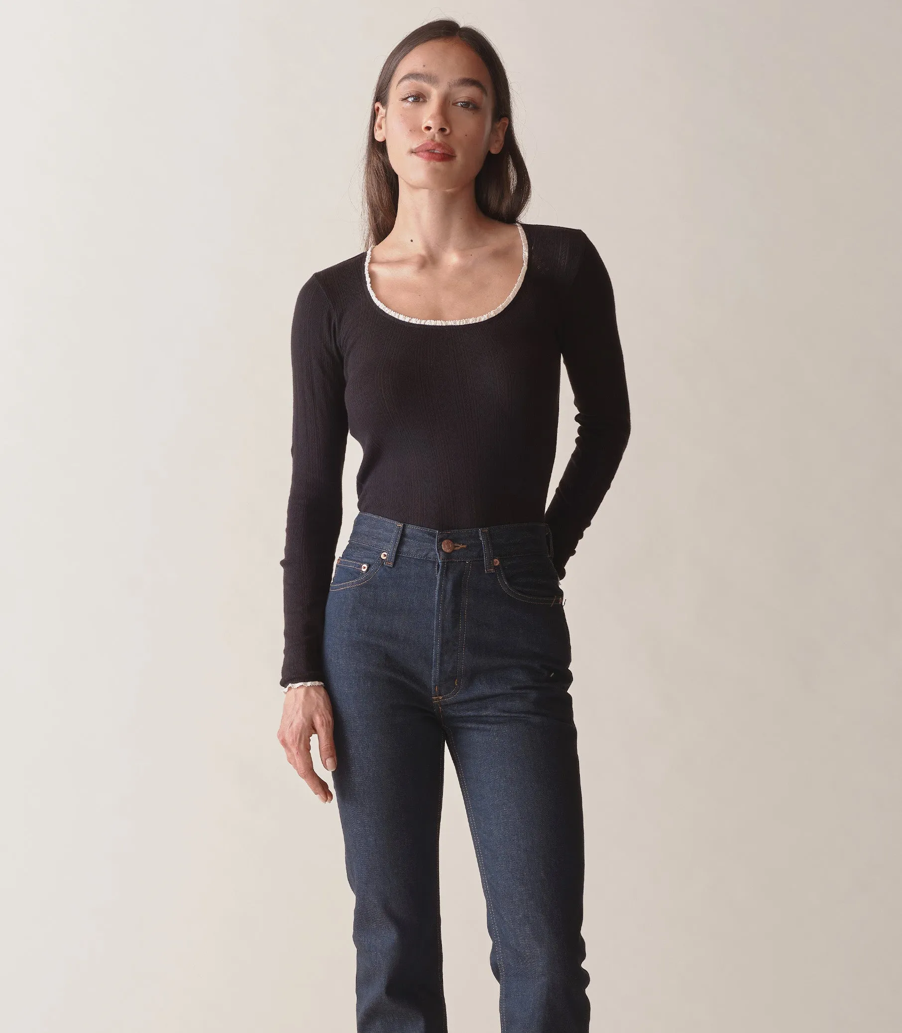 ROMY TEE -- BLACK QUELLE JOLIE POINTELLE sold by Doen product image thumbnail 2