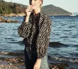 HMD -- THE JANE BLOUSE -- BLACK/CREAM FLOWER BLOCK PRINT sold by Doen