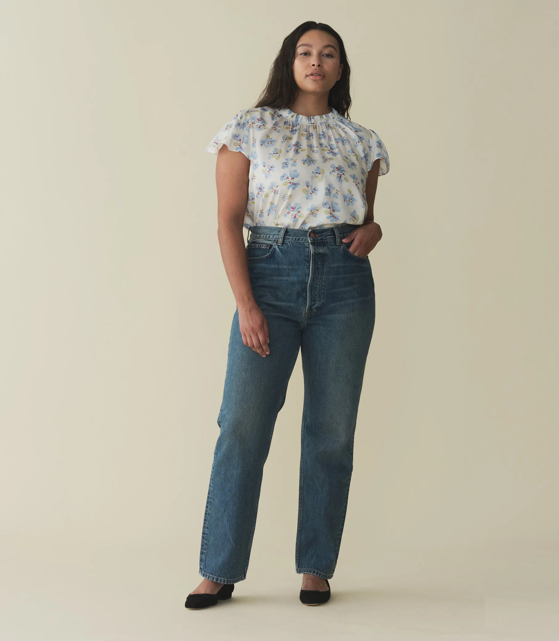 YVIE TOP -- BLEU FROLICKING FLORAL sold by Doen product image thumbnail 5